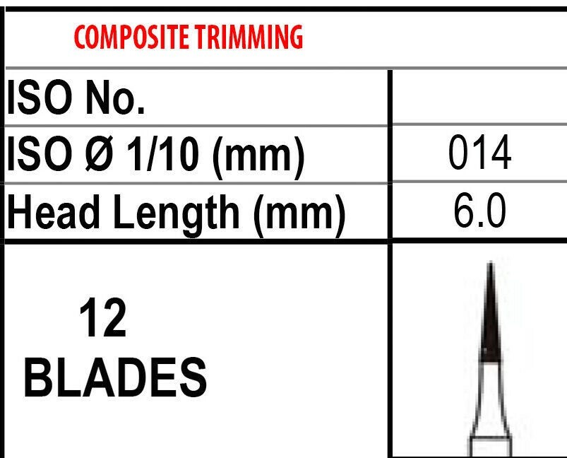 Carbide Burs 12BLADE TRIMMING & FINISHING EF6 Made in USA Top Quality (100-10)PK
