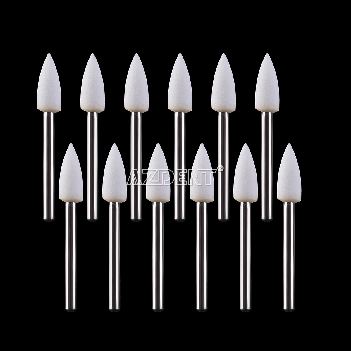 12pc Dental Mounted White Stone Polishing Burs FG Abrasion Point Polisher AZDENT