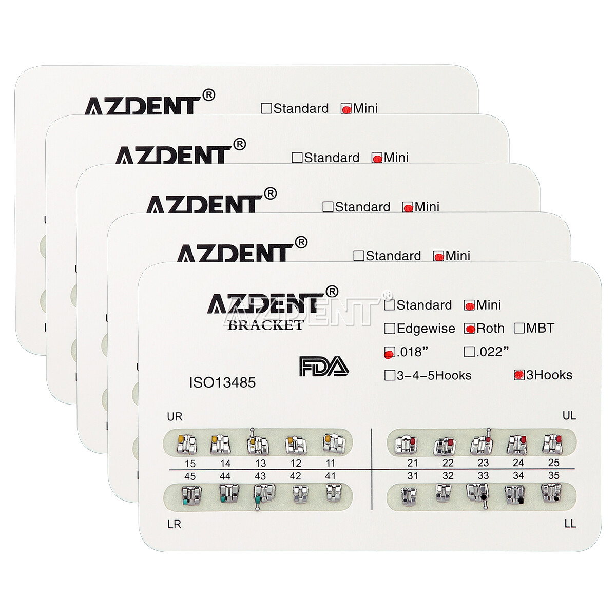 10X Soportes de Dental Ortodoncia Mini/Estándar Roth/MBT.018/022 Ganchos 3/345