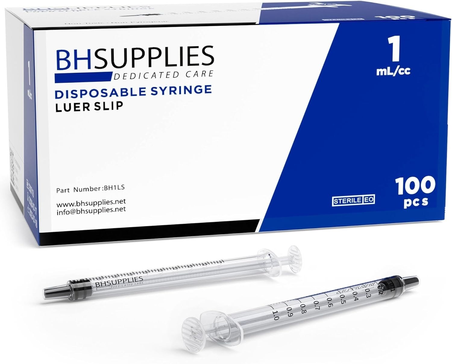 1mL Luer Slip Tip Syringes No Needle Sterile Individually Wrapped 100 Pack Clear