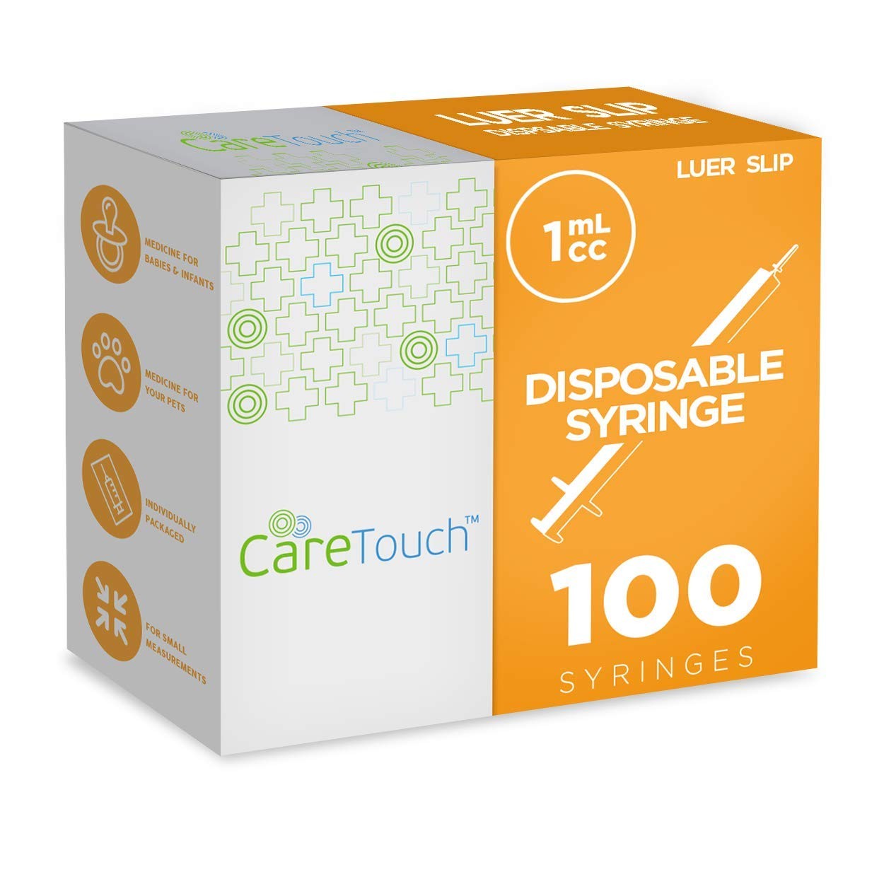 Care Touch Syringe Only with Luer Lock Tip – 100 Syringes, 1ml