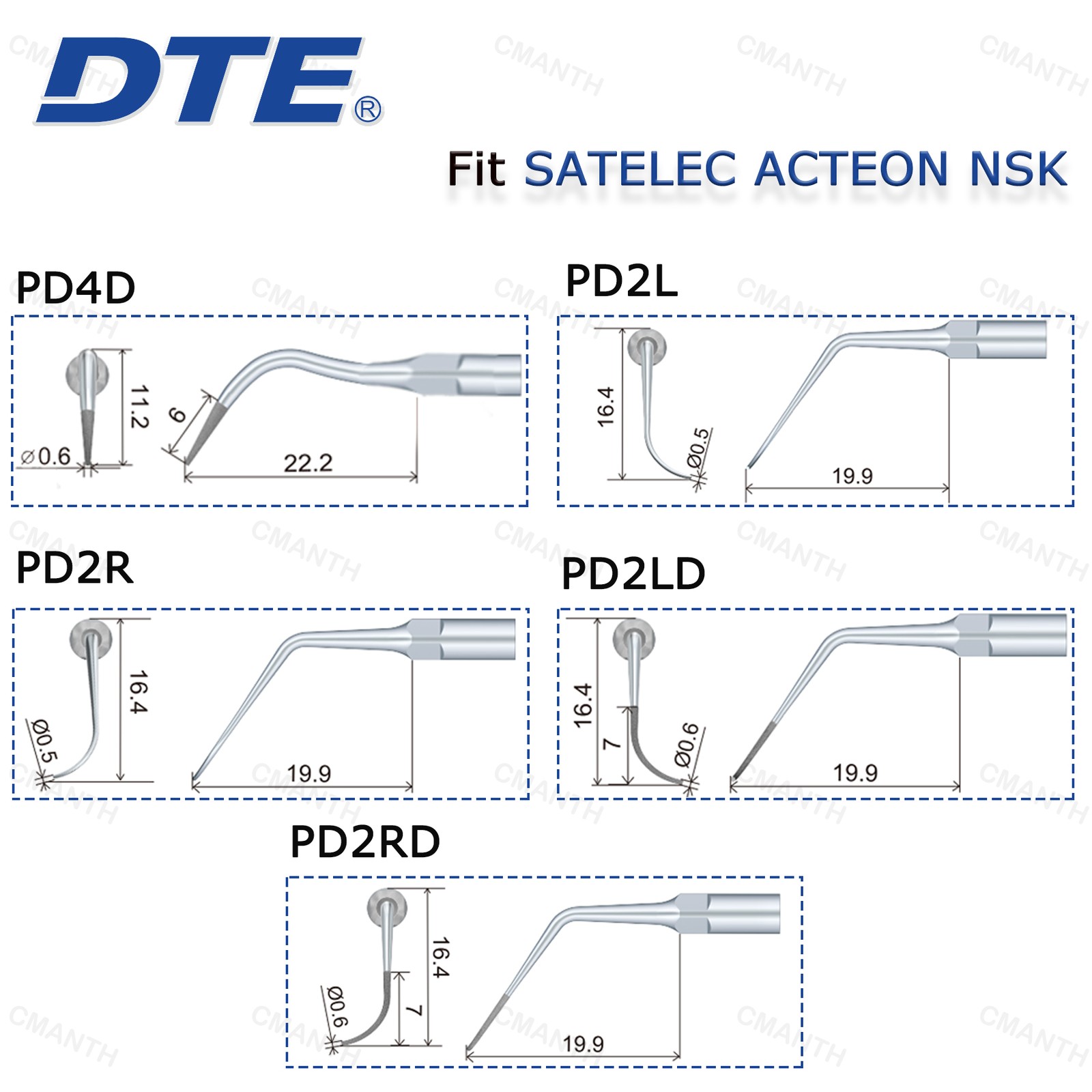 Woodpecker DTE Dental Ultrasonic Scaler Tip Periodontics Tips Fit NSK SATELEC