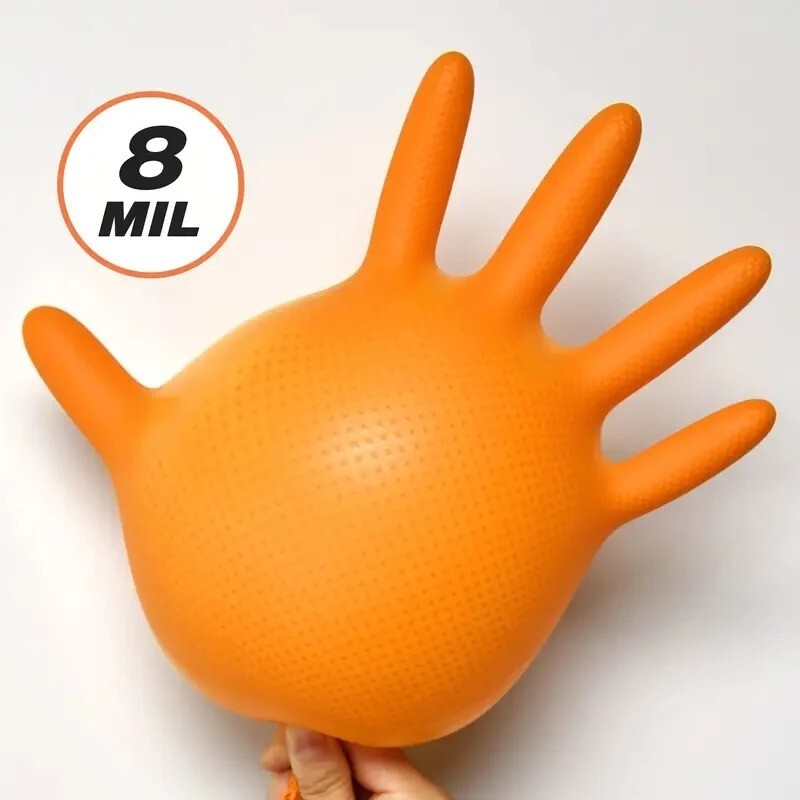 GLOVEWORKS HD Orange Nitrile Disposable Gloves Mil Raised Diamond Texture