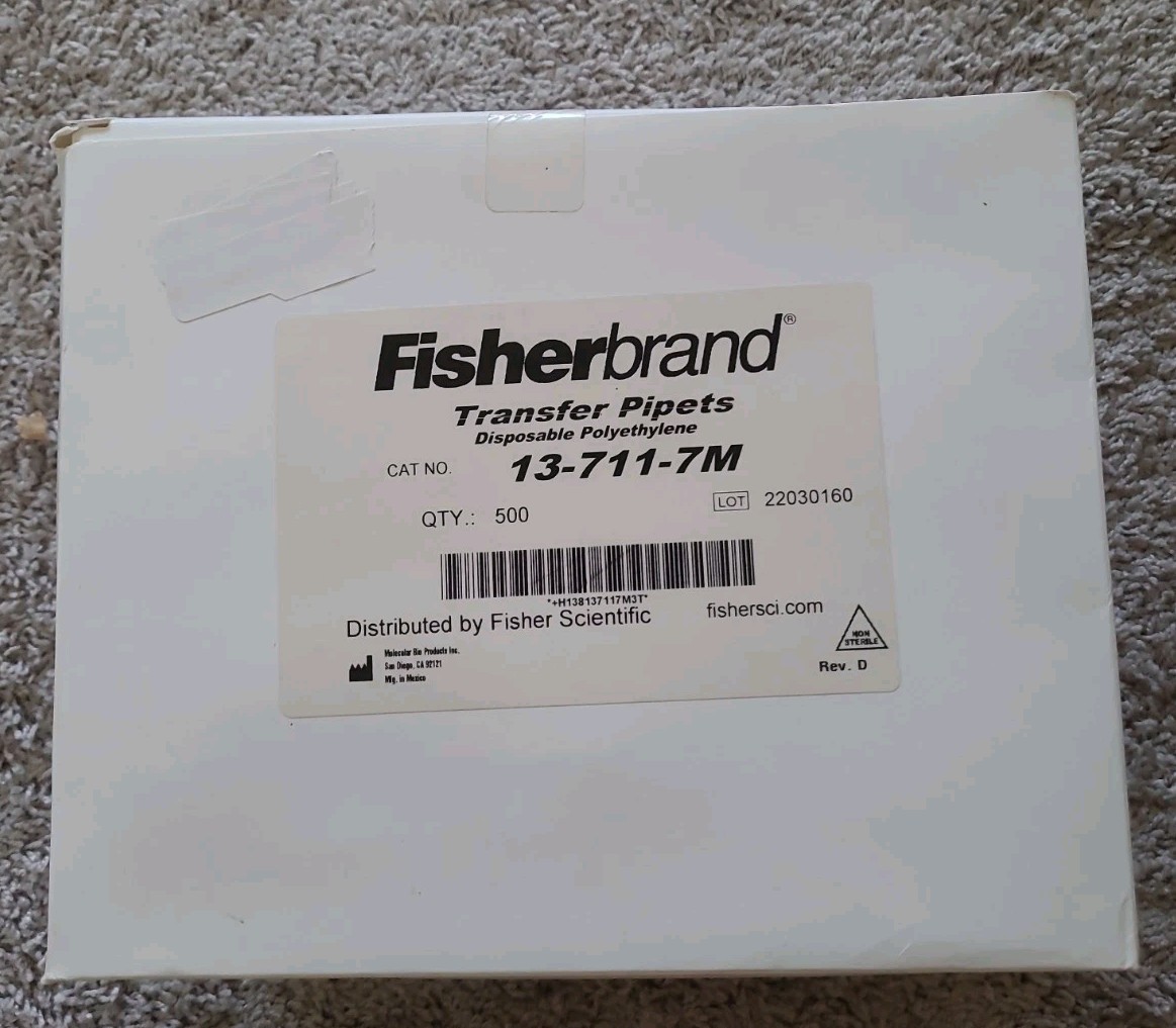 500 Sealed Case FISHERBRAND 7.7mL Disposable Transfer Pipettes 13-711-7M Pipets