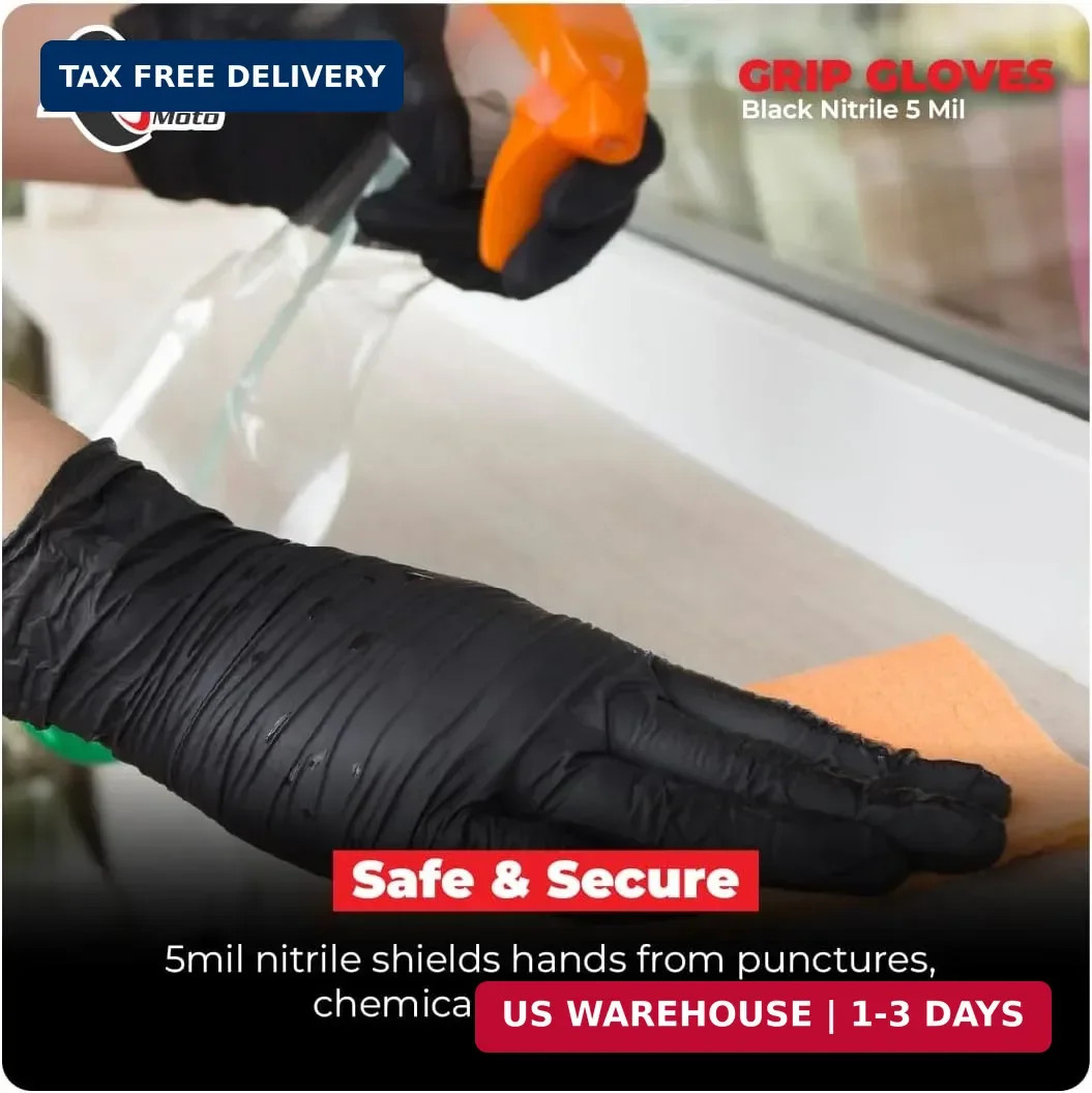Grip Black Nitrile Gloves 5mil Latex-Free, Powder-Free, Micro-Textured for Repai