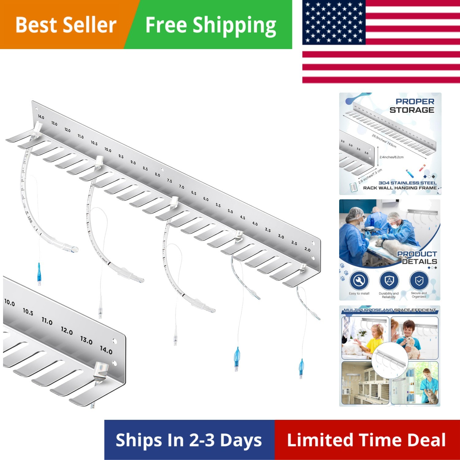 Endotracheal Tube Holder 304 Stainless Steel Rack Wall Hanging Frame Endotrac…