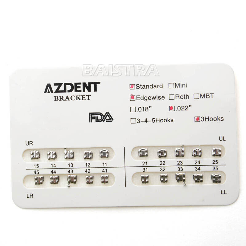 AZDENT Orthodontic Dental Brackets Braces Mini Standard Roth MBT.022/.018 Hooks