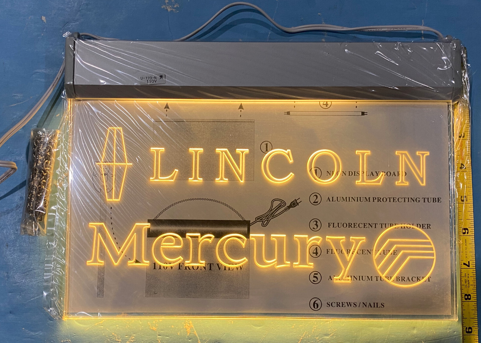 Lincoln Mercury Neon Fluorescent Hanging Display Board Sign – 12″ X 8.5″ 110v