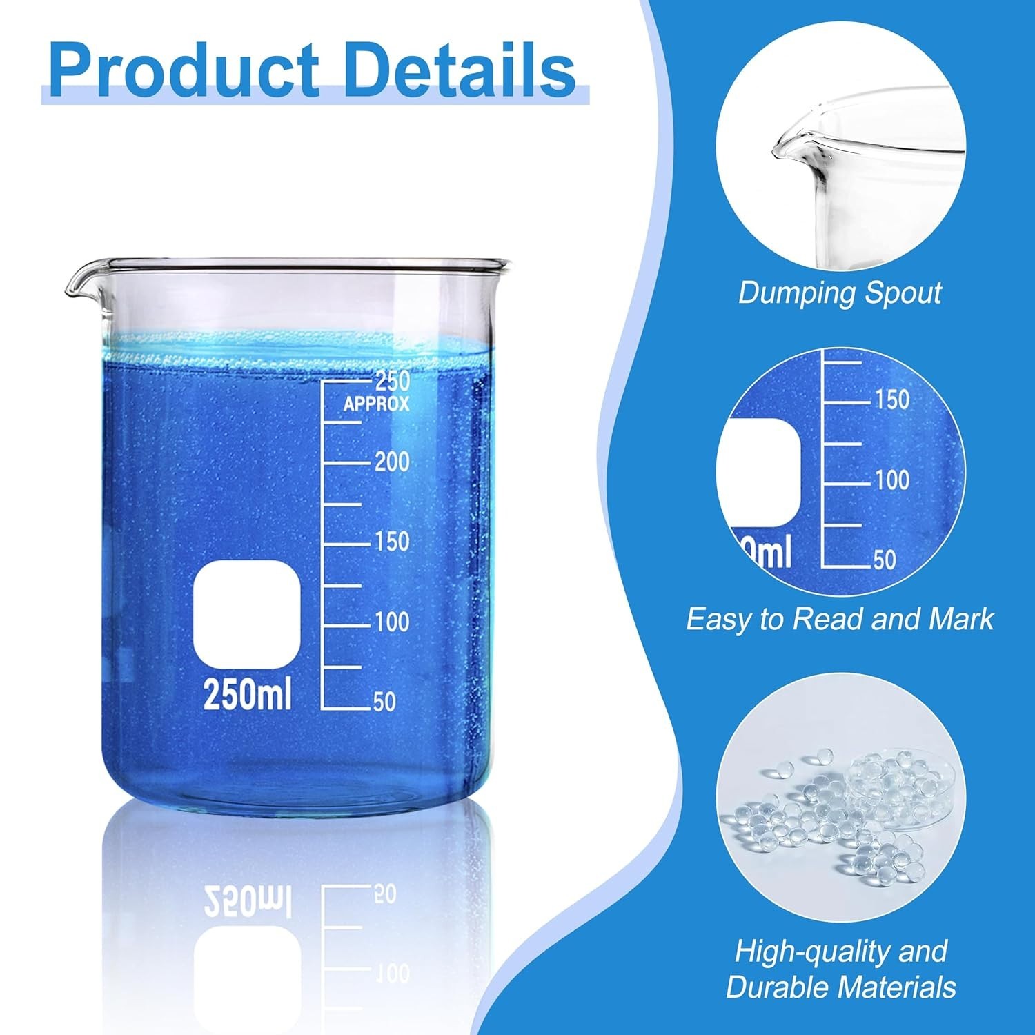 Borosilicate Glass Beaker Set – 5 Sizes for Lab, Classroom, or Home Use