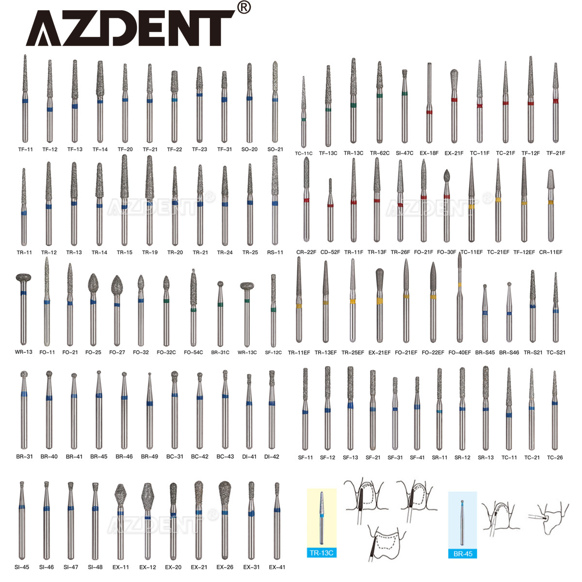 NSK Style AZDENT Dental Diamond Burs Drill Fit For High Speed Handpiece 5Pcs/Box