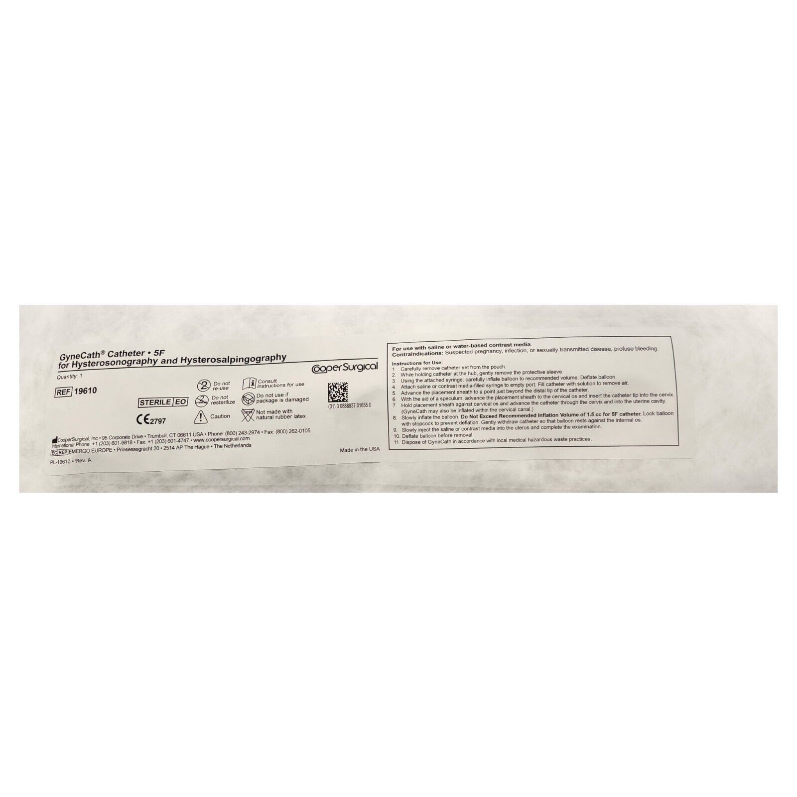 *1-Pack* Cooper Surgical GyneCath HSG 5 Fr Sterile 19610