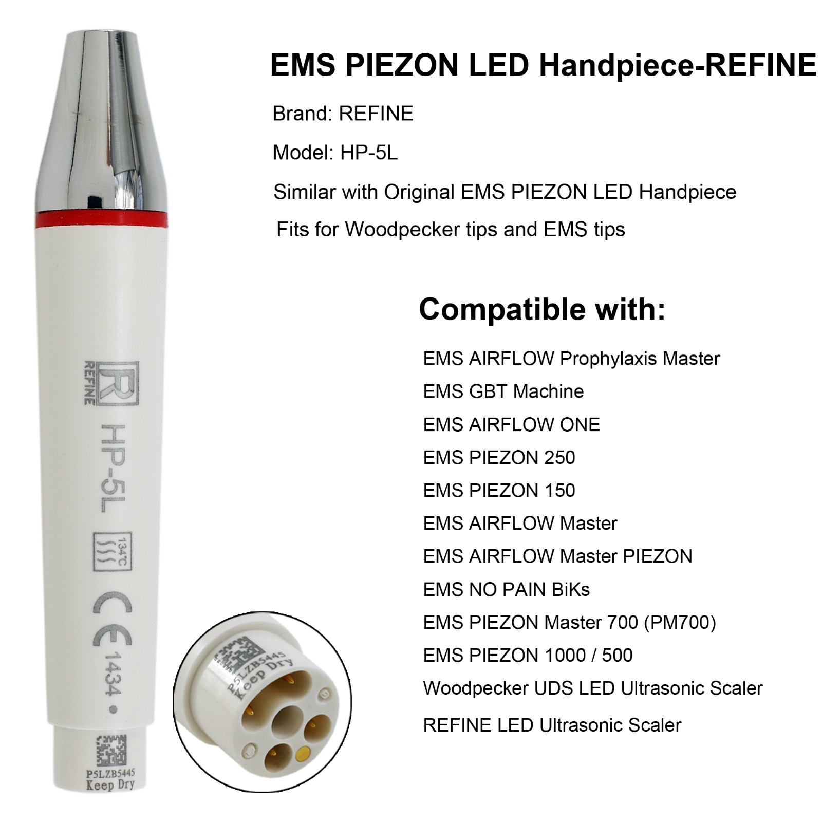 Woodpecker HW-5L DTE HD-7L EMS PIEZON LED Handpiece Ultrasonic Scaler Tips G1 P1