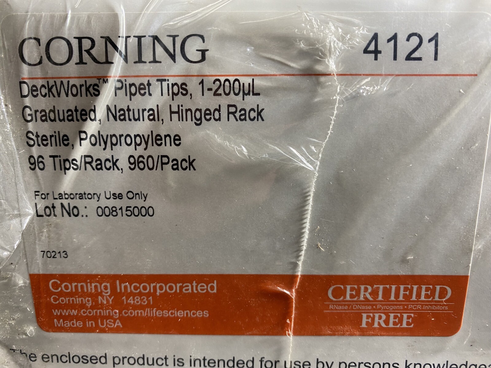 CORNING Polypropylene 1-200µL Graduated DeckWorks Pipette Tips 4121 (960/pk)