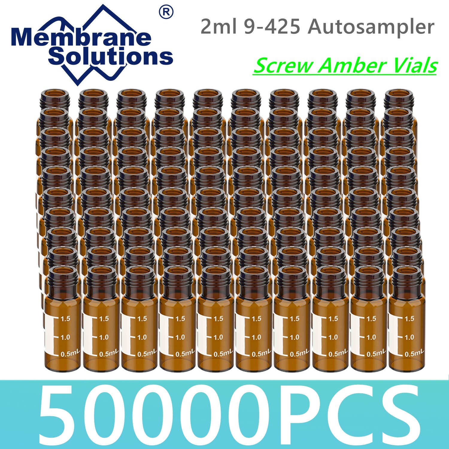 50000x 2ml 9mm HPLC Vials Clear Autosampler Borosilicate Sample Graduation 9-425