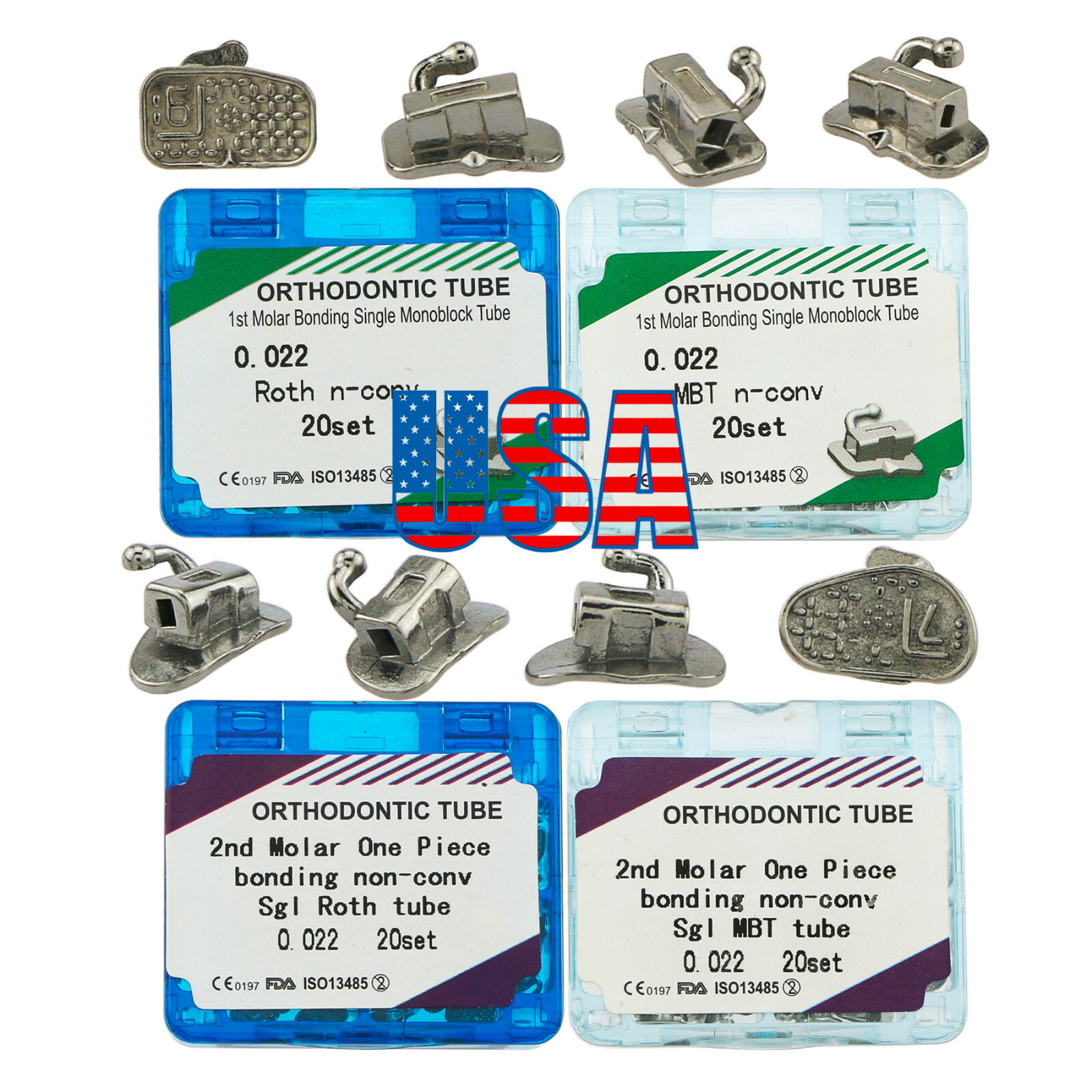 Dental Orthodontic Buccal Tube 1st 2nd Molar Roth MBT 022 Bondable Monoblock