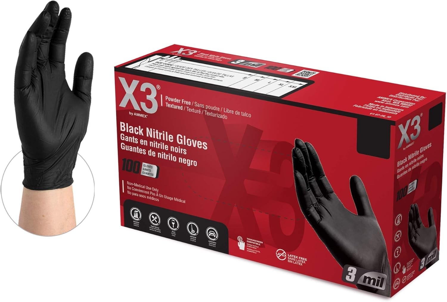 Ambidextrous Nitrile Gloves, Black, 3 Mil, 100 Count for Cleaning and Cooking