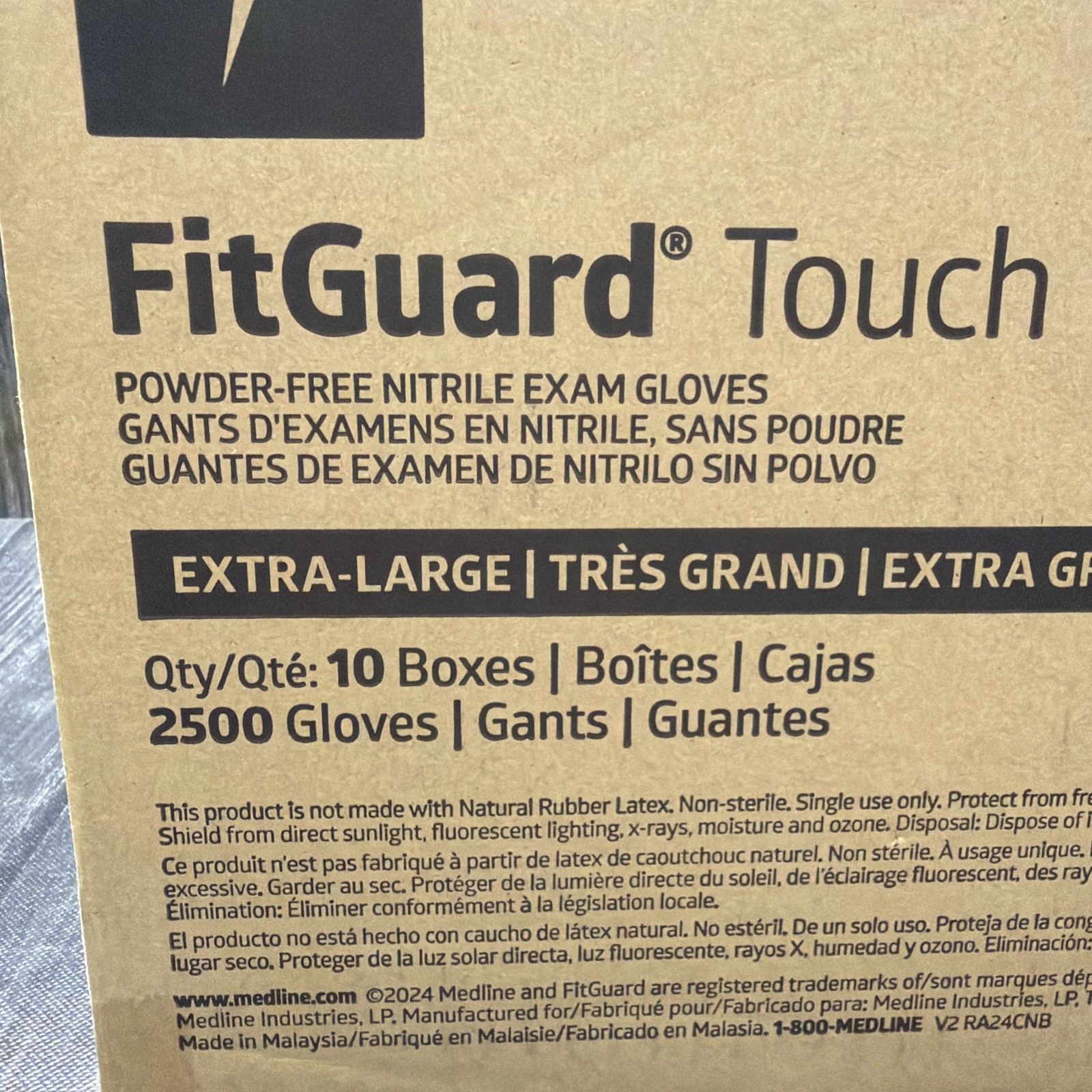 Medline Fitguard Nitrile Exam gloves 2500 per case, size Extra Large 10 Boxes