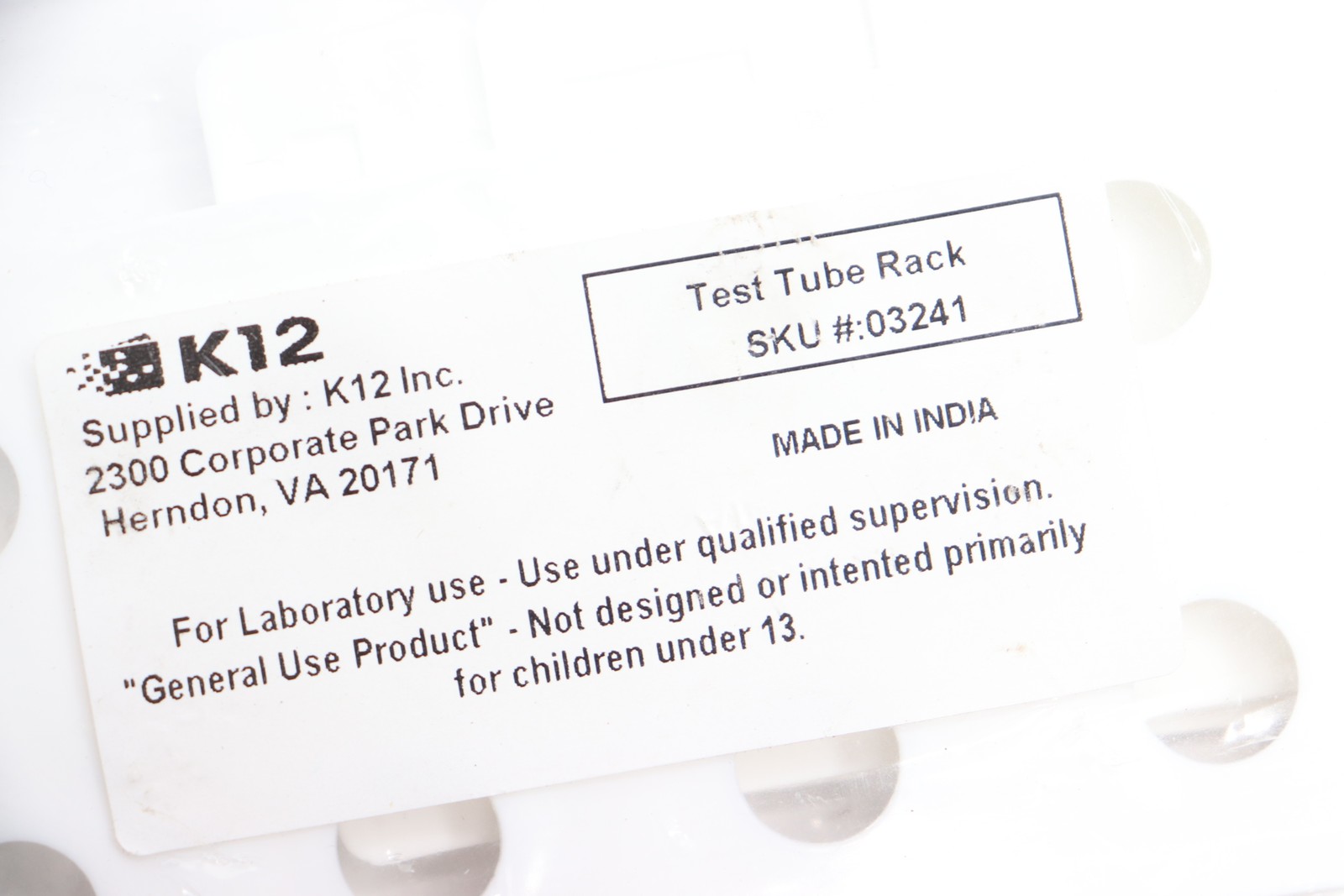 K12 Test Tube Rack Polypropylene Holds 12 x 32mm Tubes 2-Tier 03241