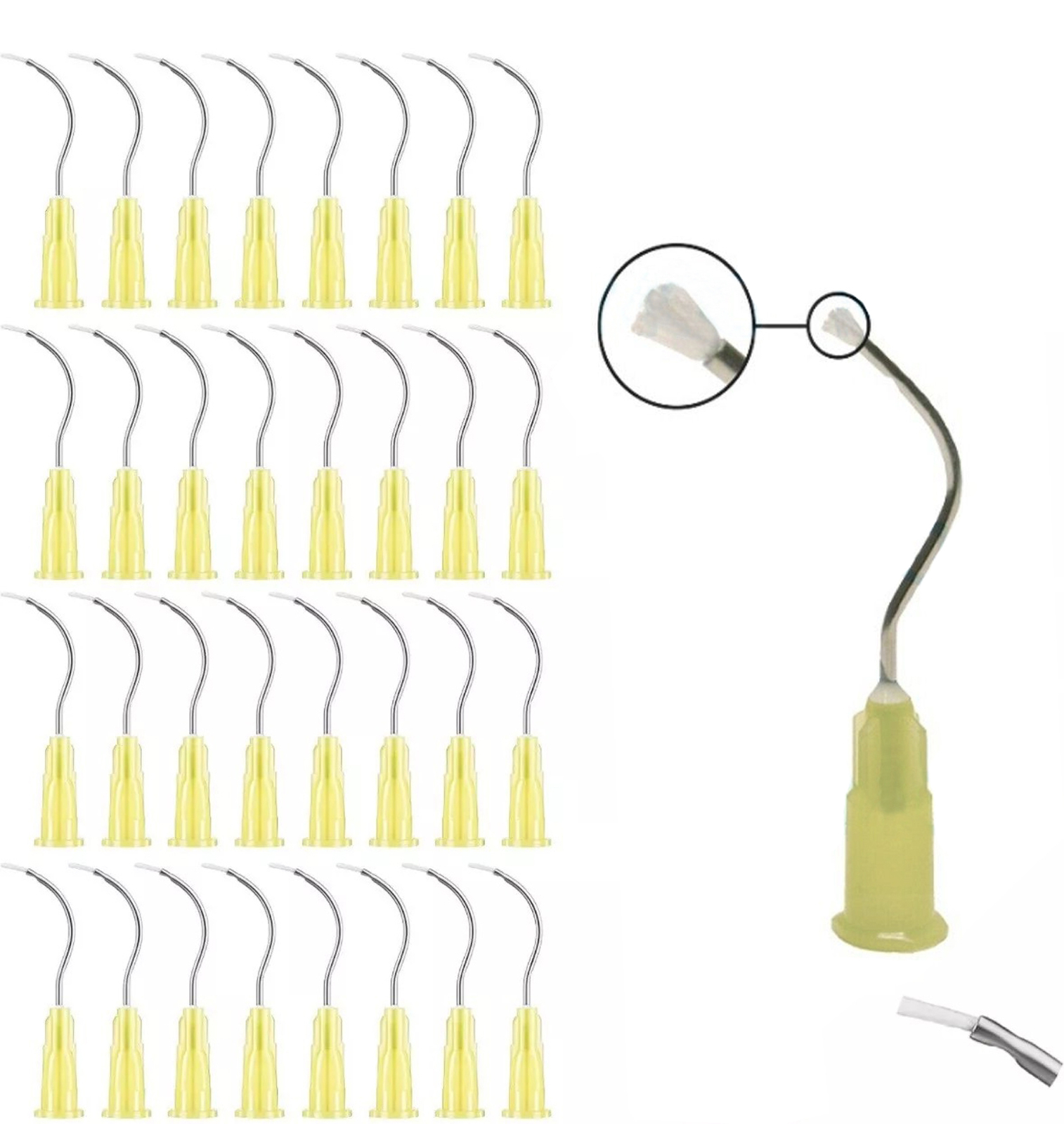 Dental Delivery Tip Prebent Metal Infusor Tip Brush Padded End #125 Yellow