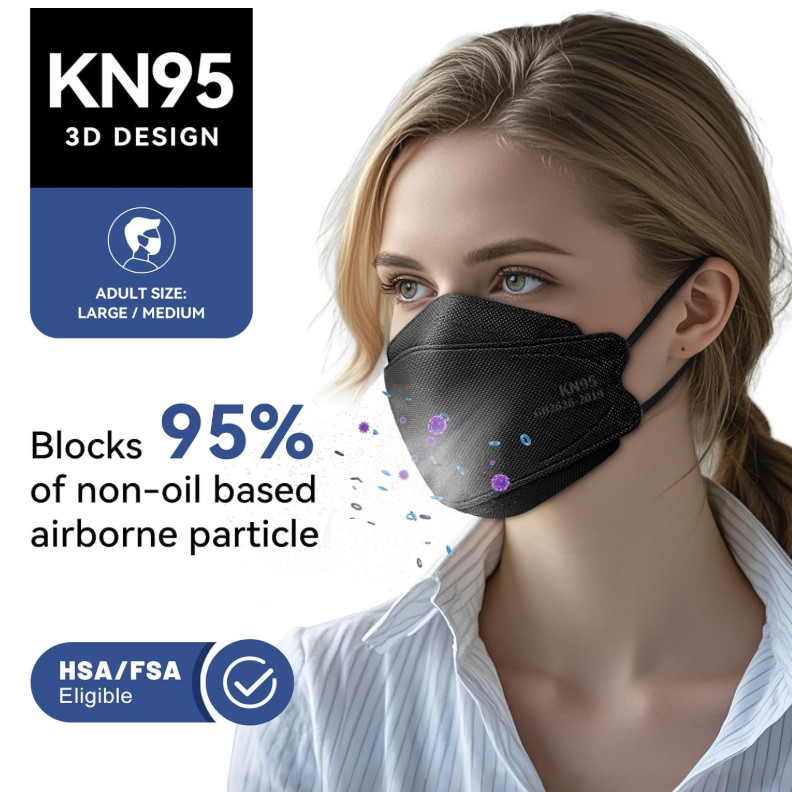 KN95 Face Mask Disposable Adults – 100 Pack 5 Layer Protection Adjustable KN95