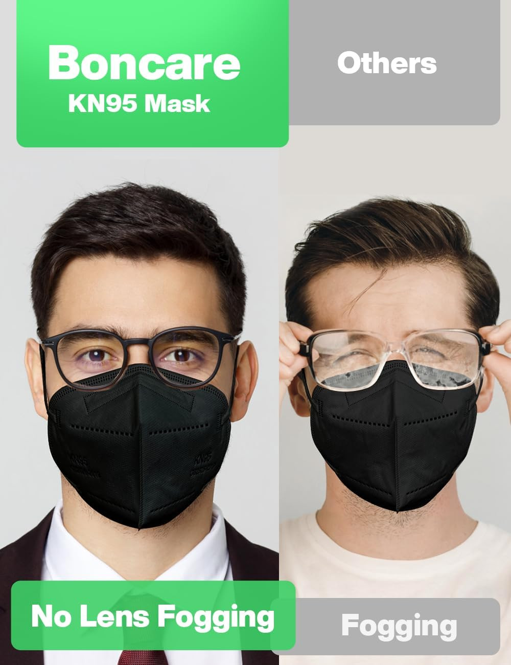 Boncare KN95 Face Masks 50 Pack, Black, 5-Layer Disposable Face Masks, Breathabl