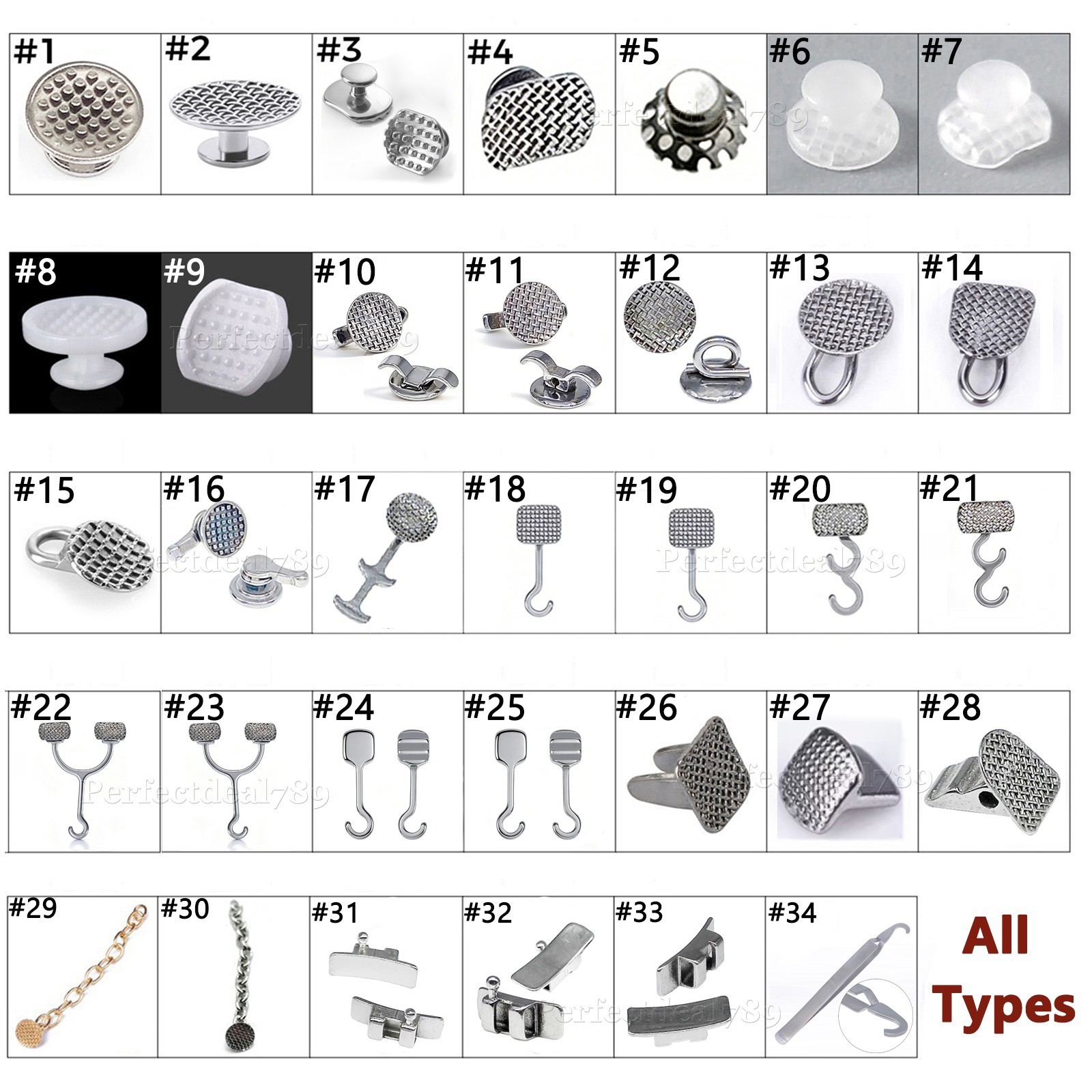 32 Options Dental Orthodontic Bondable Lingual Buttons Round/Rectangular Base