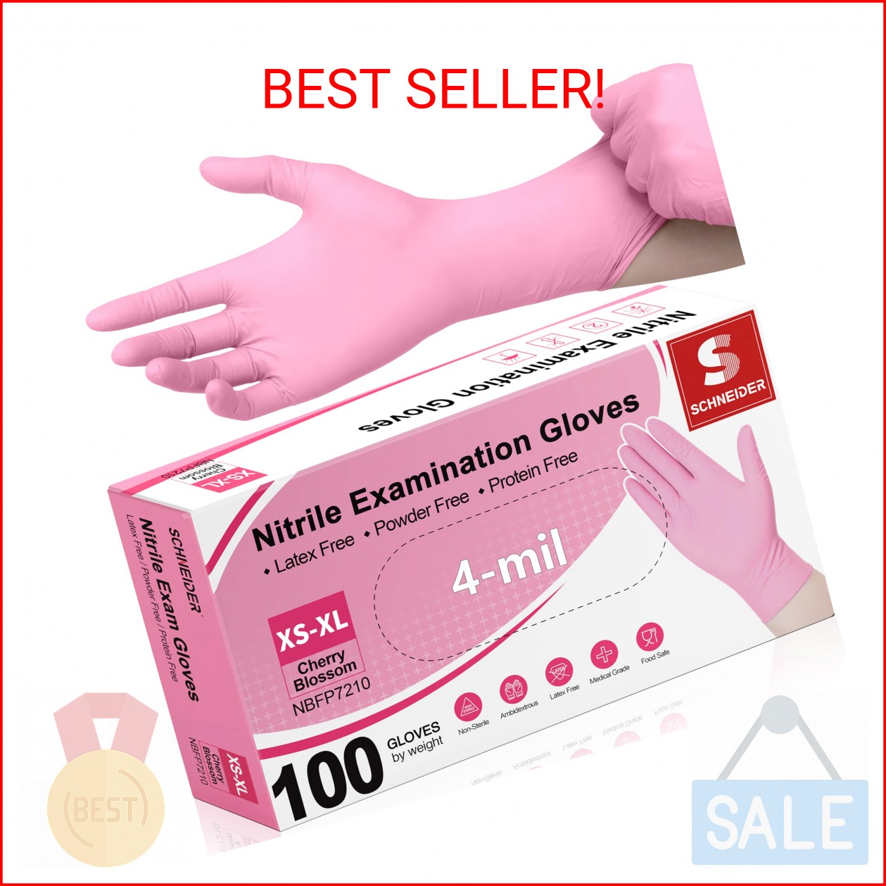 Schneider Nitrile Exam Gloves, 4-mil Medical Gloves Disposable Latex Free, Powde