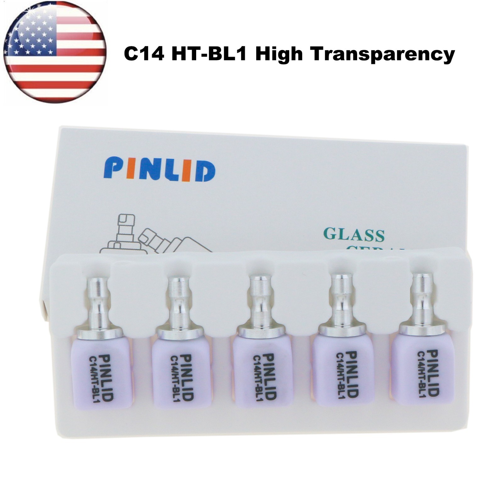 US 5Pcs/Box Dental C14 HT Glass Ceramic Lithium Dislicate Blocks Cerec CAD CAM