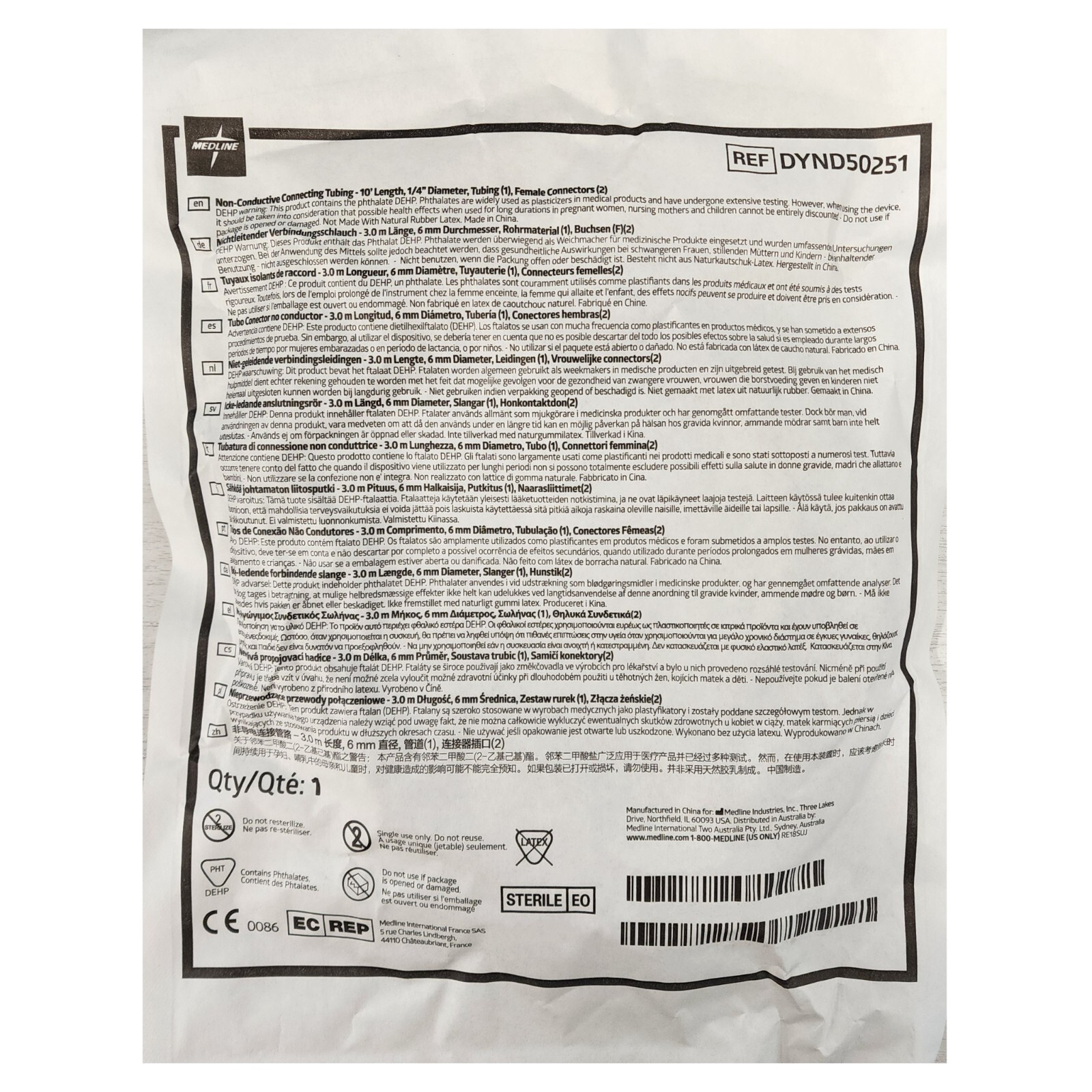 *50-Pack* Medline Non-Conductive Tubing 10′ x 1/4″ Female Connectors DYND50251