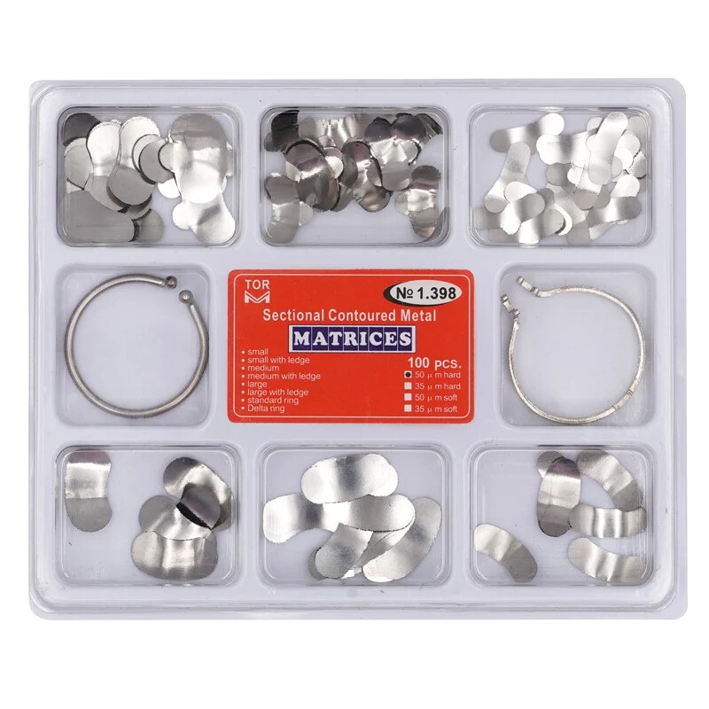 100pcs/Box Dentales Matrices Bandas de matriz de metal contorneadas se Dentista