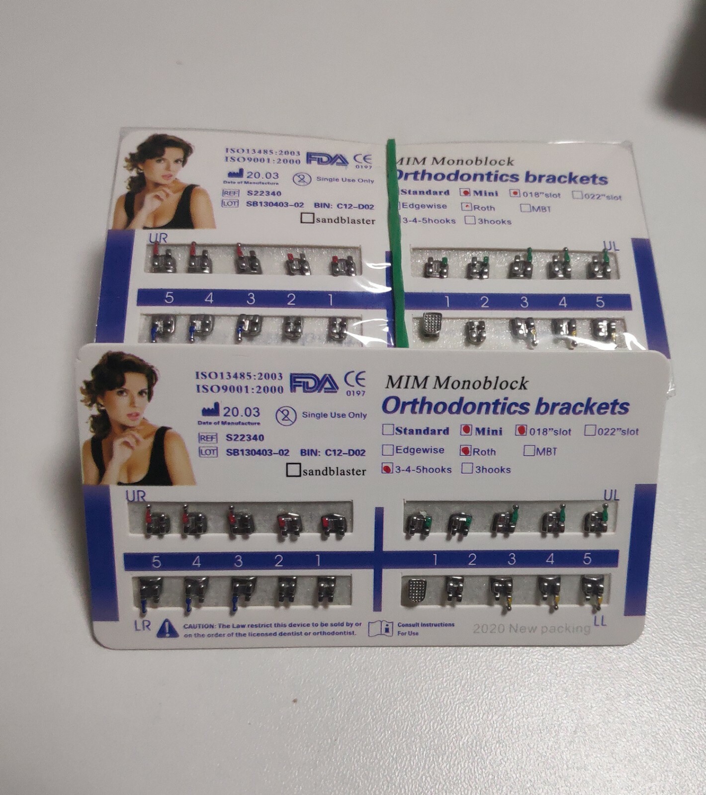 40 Sets Dental Metal Bracket MIM Monoblock Mini Roth 018 345 hooks Mesh Base