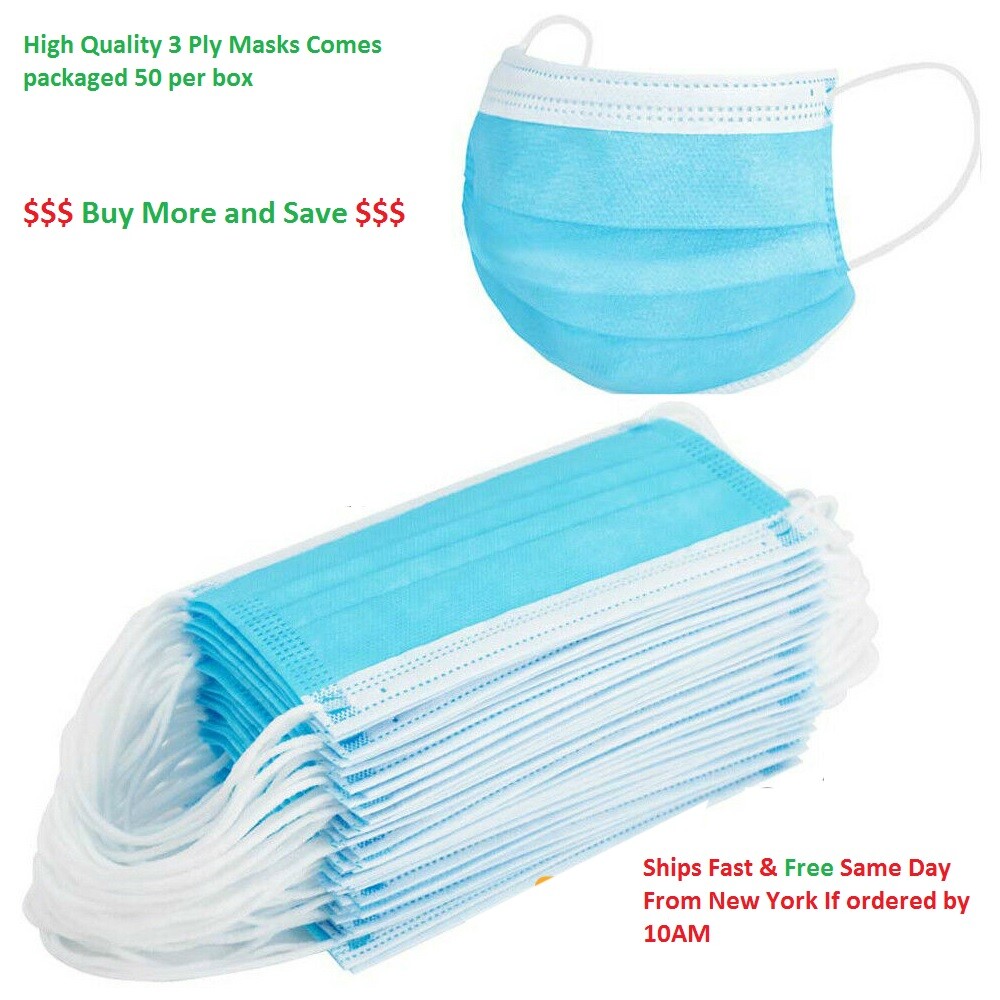 50 PCS Face Mask Surgical Dental Disposable 3-Ply Earloop Mouth Cover Masks