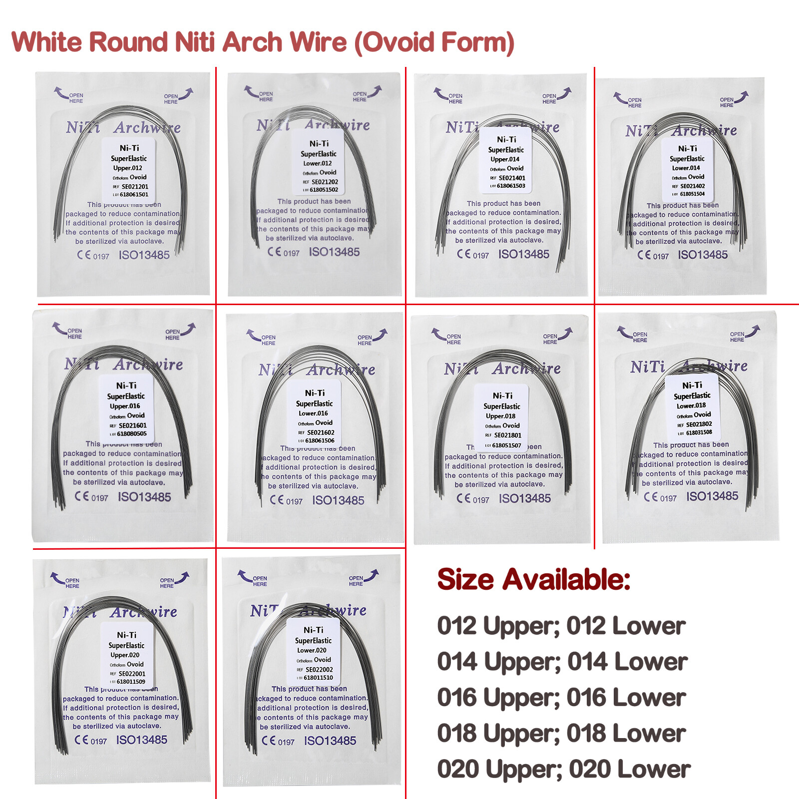 10pcs/pack Dental Orthodontic Super Elastic Niti Arch Wire Round Ovoid Form USA