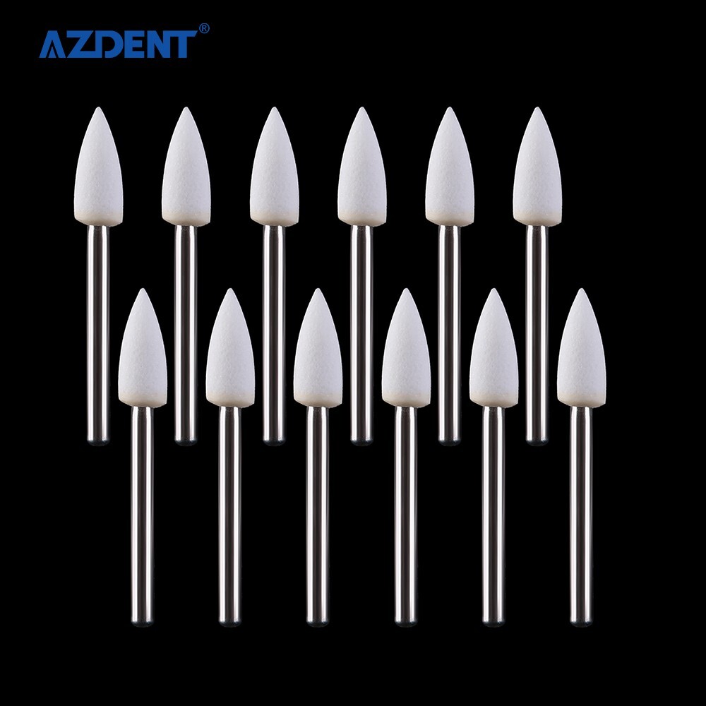 AZDENT Dental White Stone Polishing Burs Flame Mounted FG Abrasion Point Burs
