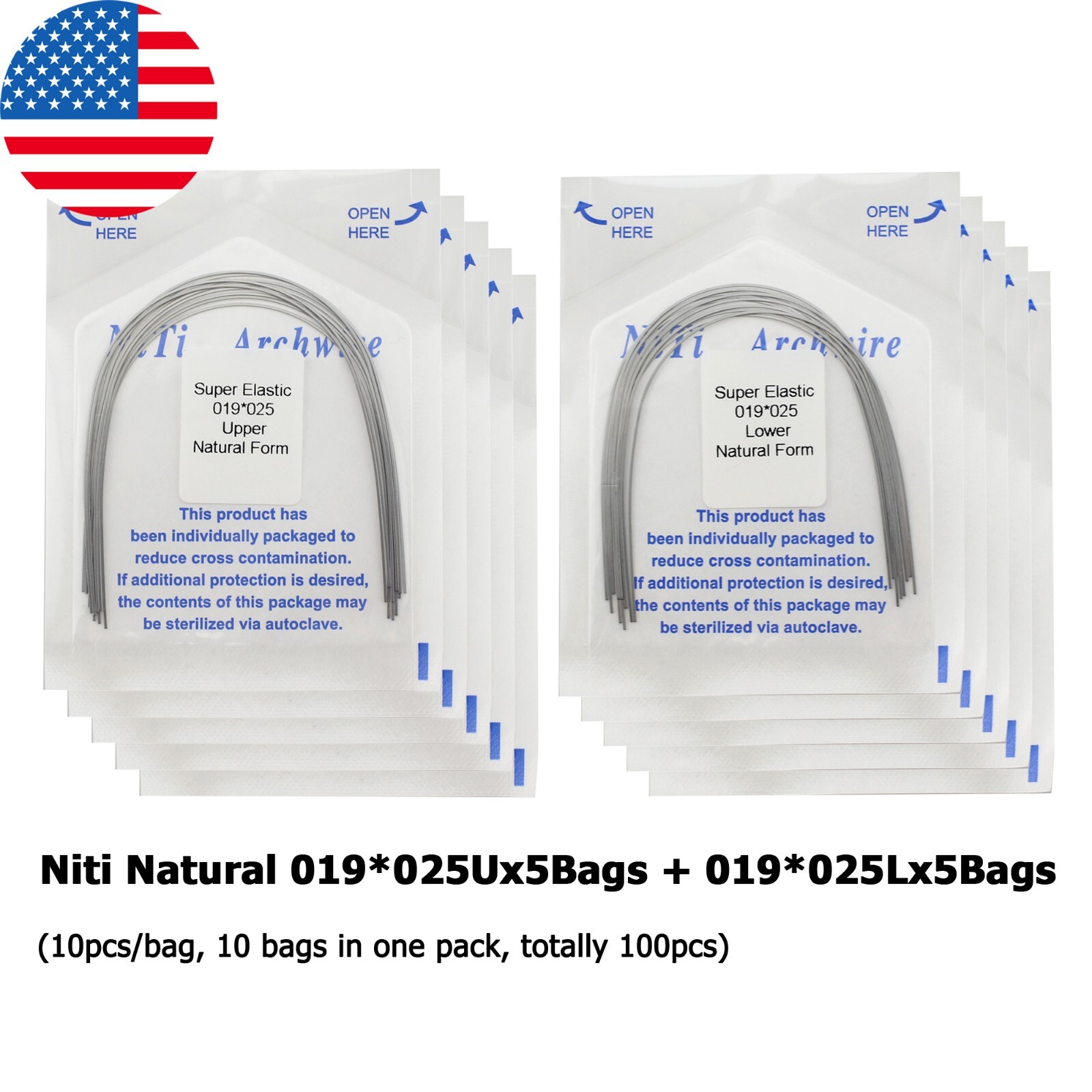 100PCS Dental Orthodontic Niti Arch Wire Rectangular Round Natural Upper Lower