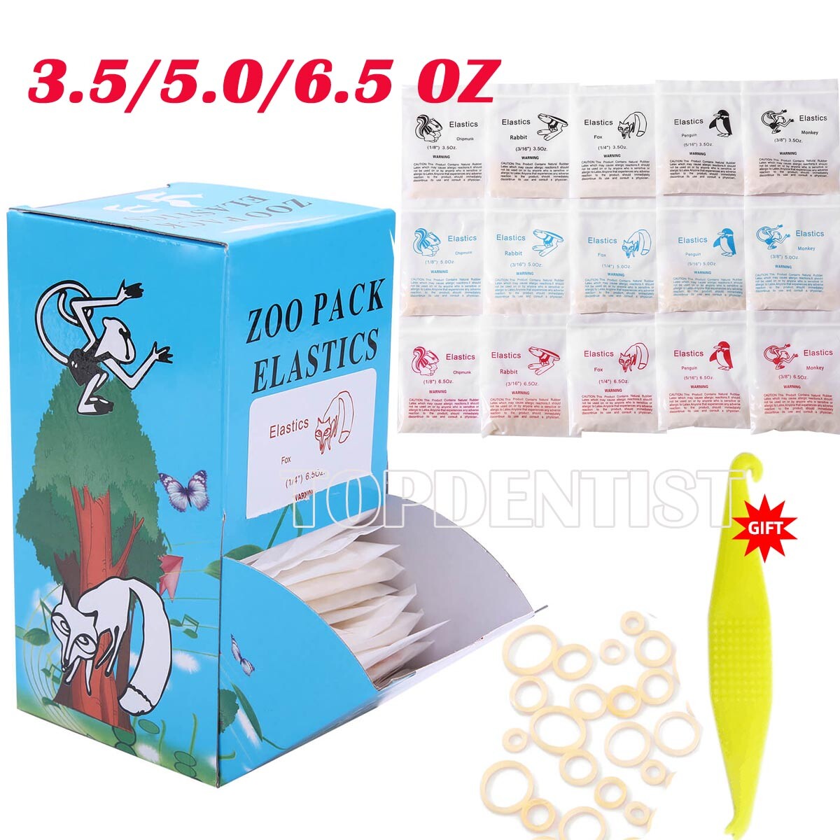 5000pcs Dental Orthodontic Latex Elastic Rubber Bands 3.5 /5.0/6.5 OZ Zoo Pack