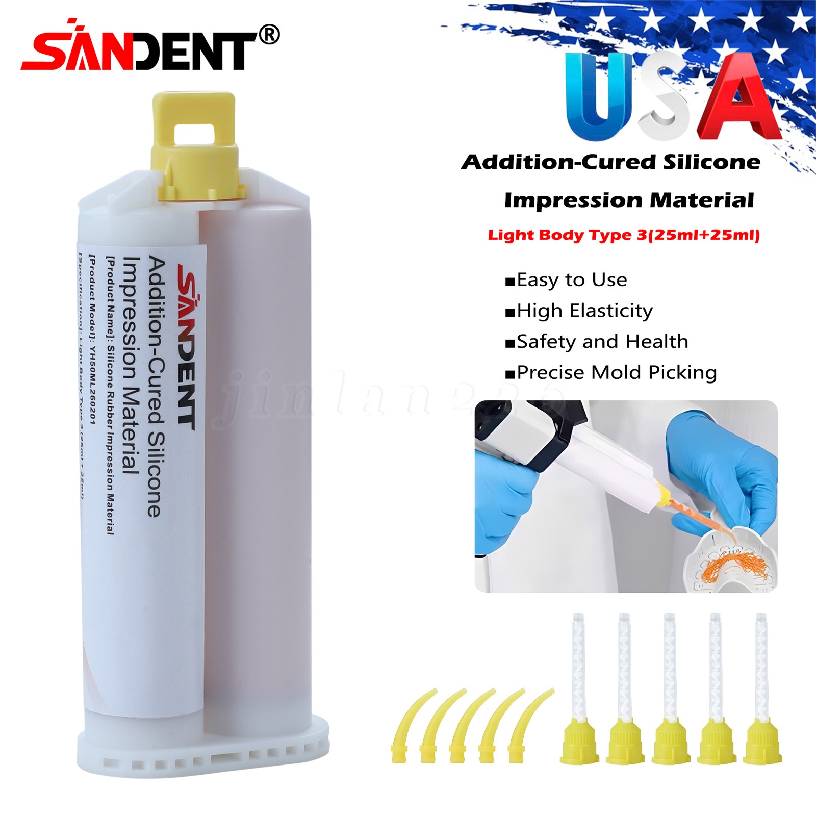 Dental Impression Material VPS Light Body Fast Set (4 Cartridge & 20 Tips) PVS