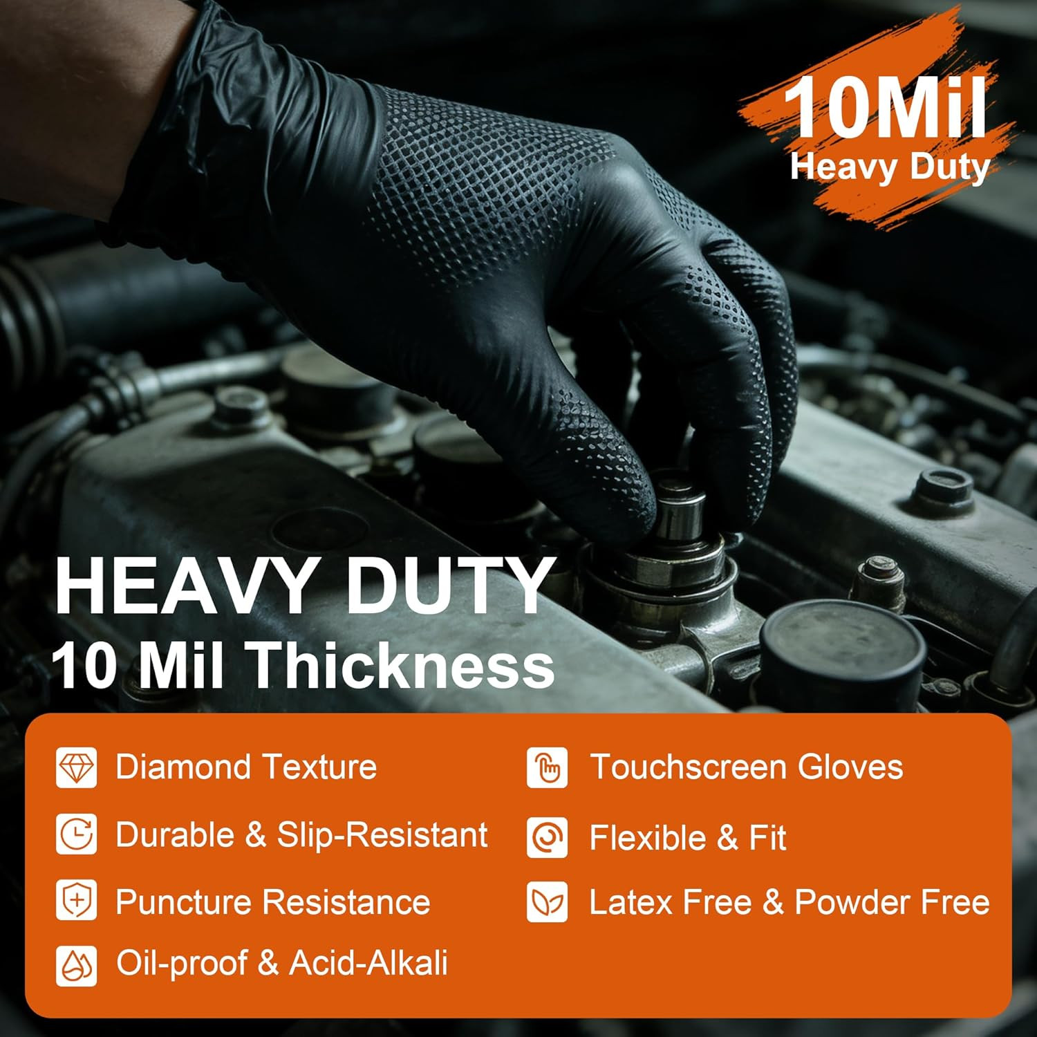 10mil Nitrile Gloves Thick,Industrial Disposable Gloves with Diamond Textured,He
