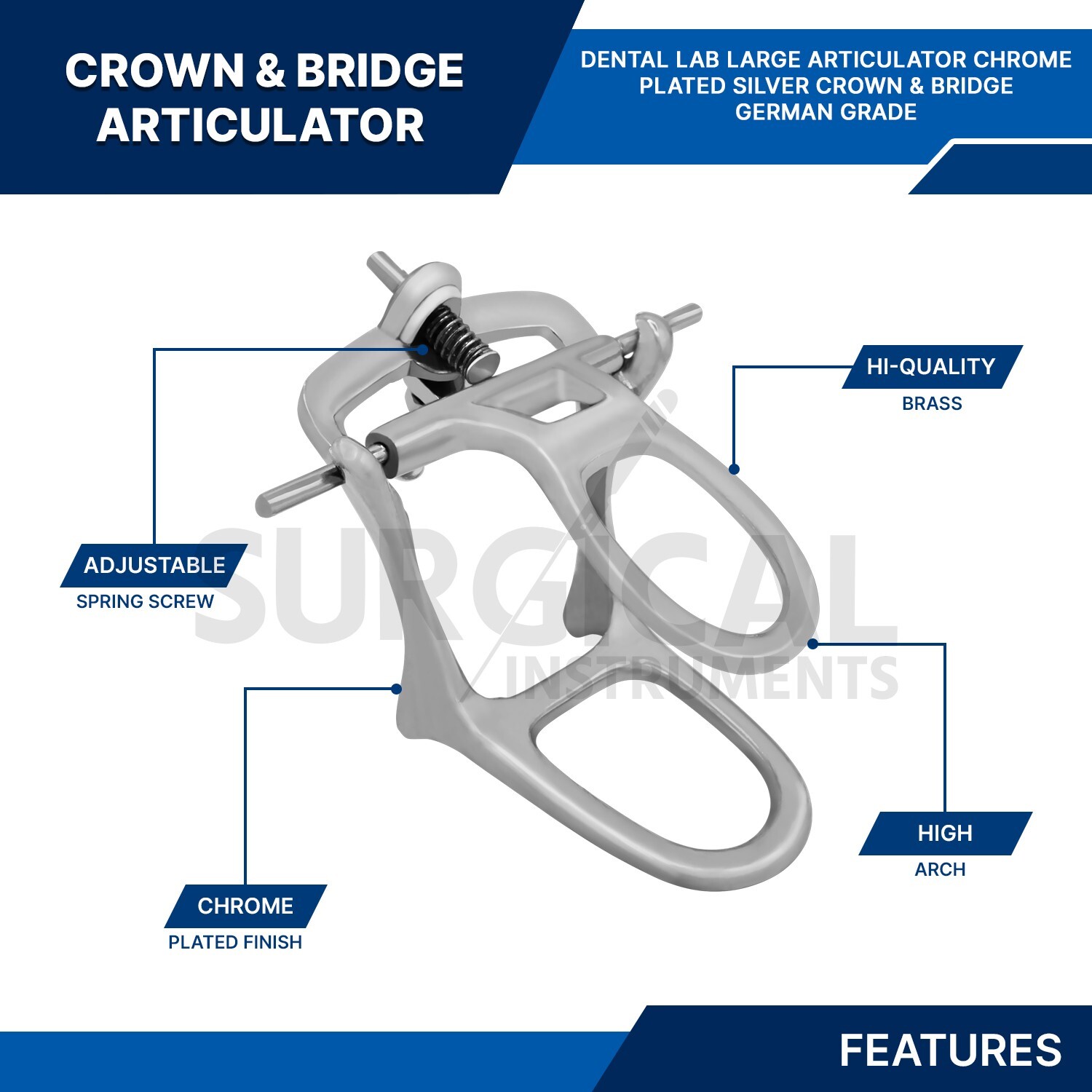 Dental Lab – Large Articulator Chrome Plated Full High Arch Adjustable German Gr