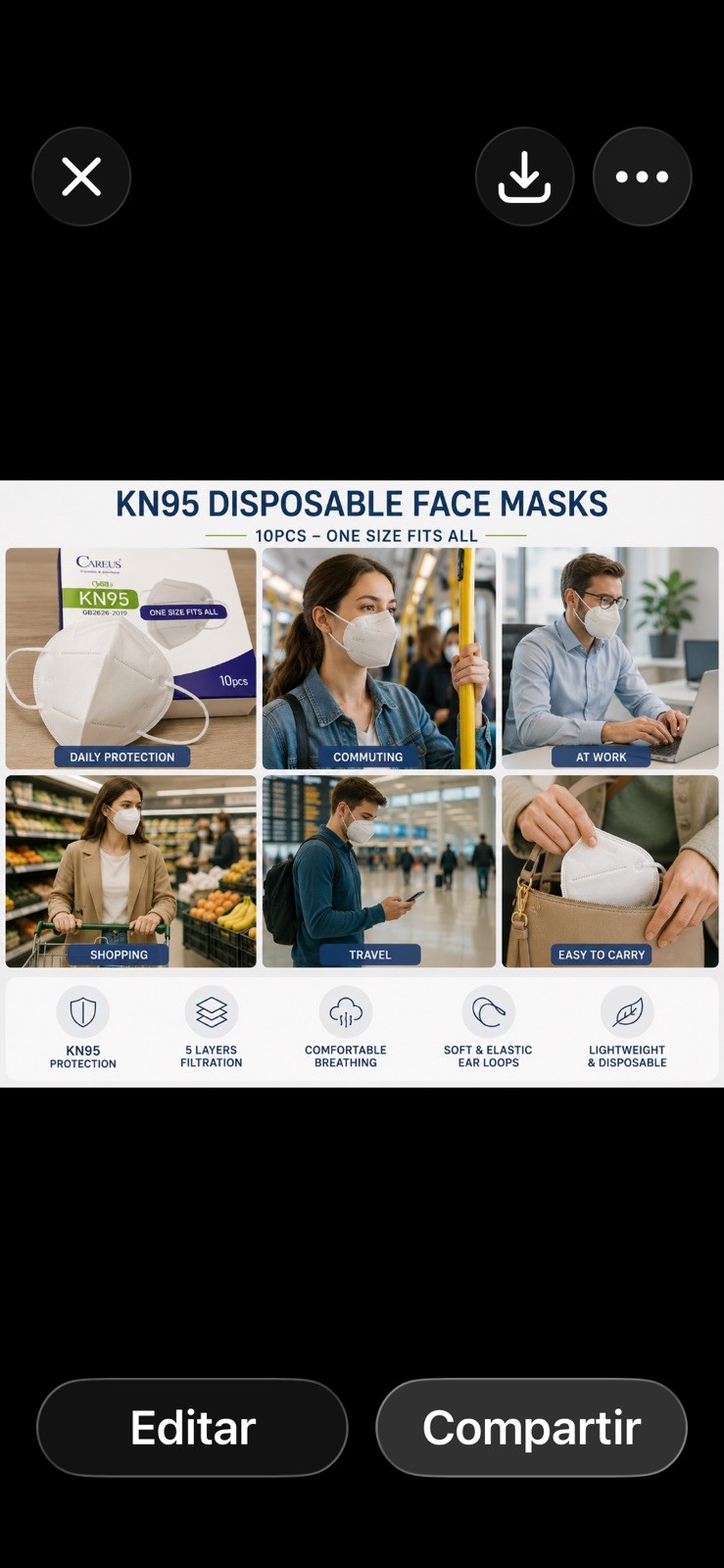 Careus KN95 Disposable Face Masks 10pcs One Size Fits All GB2626-2006