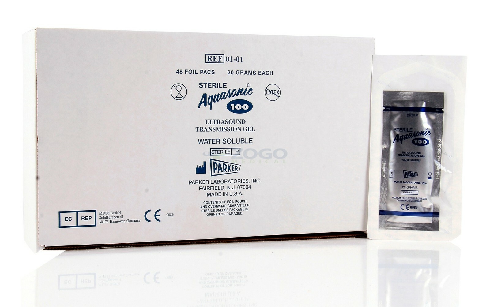 Aquasonic 100 Ultrasound Gel – 20 Gram Sterile Packets – Box of 48