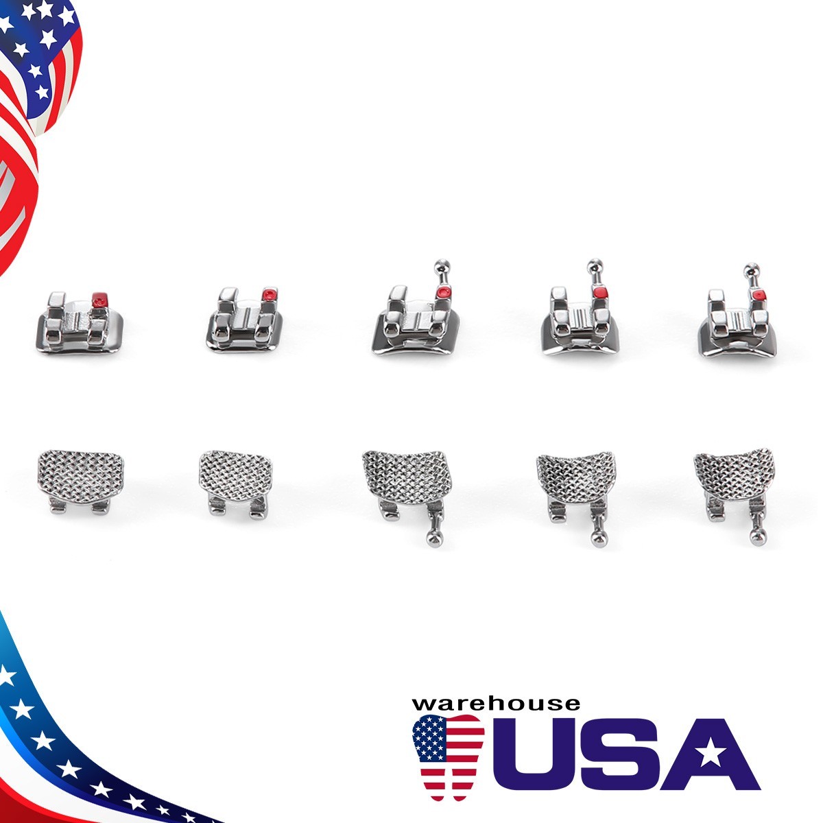 Dental Orthodontic Metal Brackets Braces Mini MBT 0.022 345 Hooks 20pcs/Pack