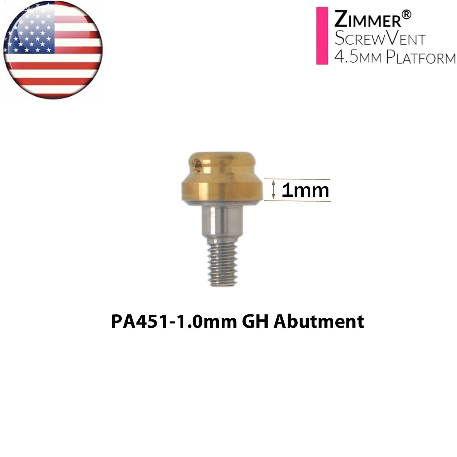 US Dental Overdenture Locator Abutment & Male Cap Kit for Zimmer Ø4.5mm Platform