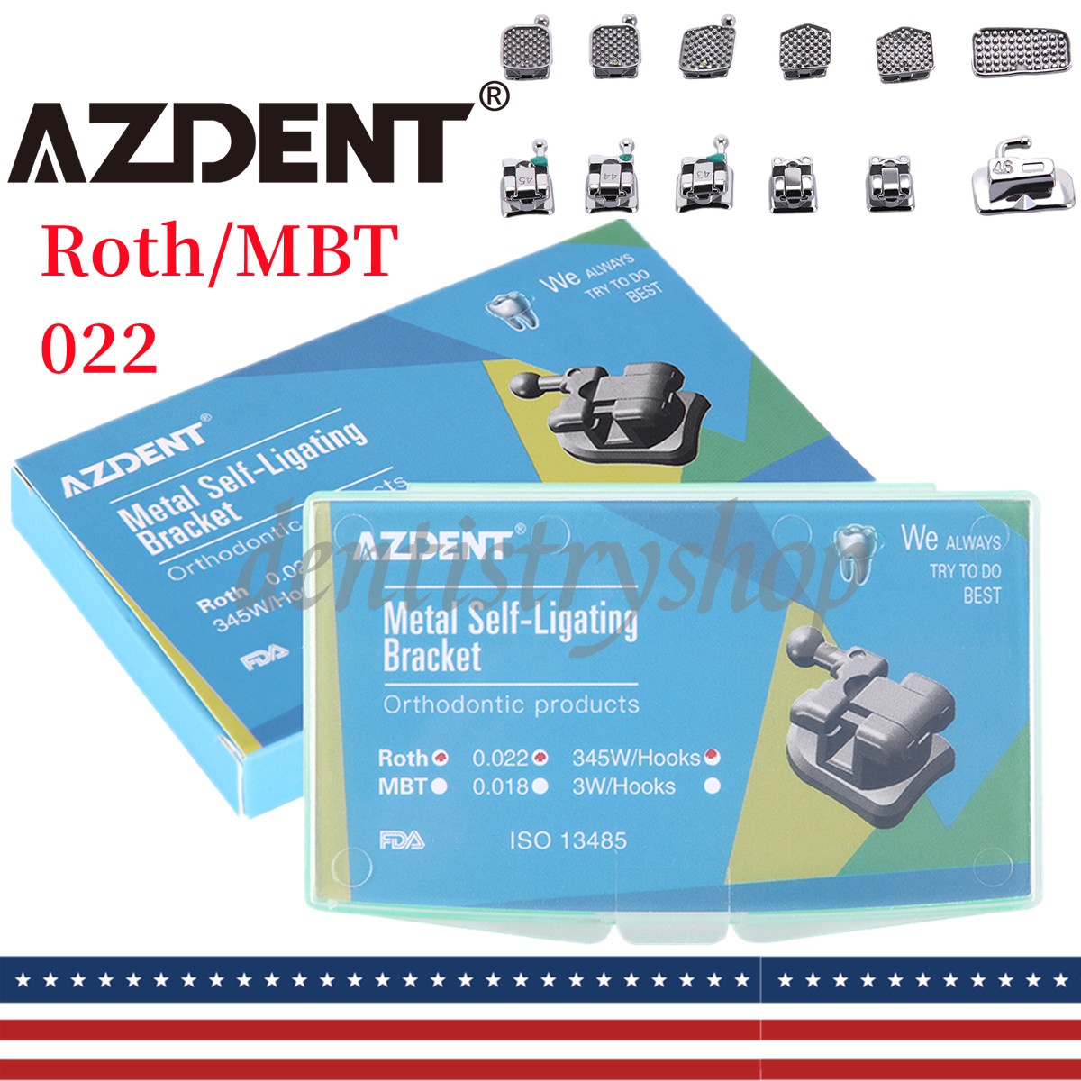 AZDENT Dental Orthodontic Self-Ligating Bracket Braces Roth/MBT.022 Hooks 3-4-5