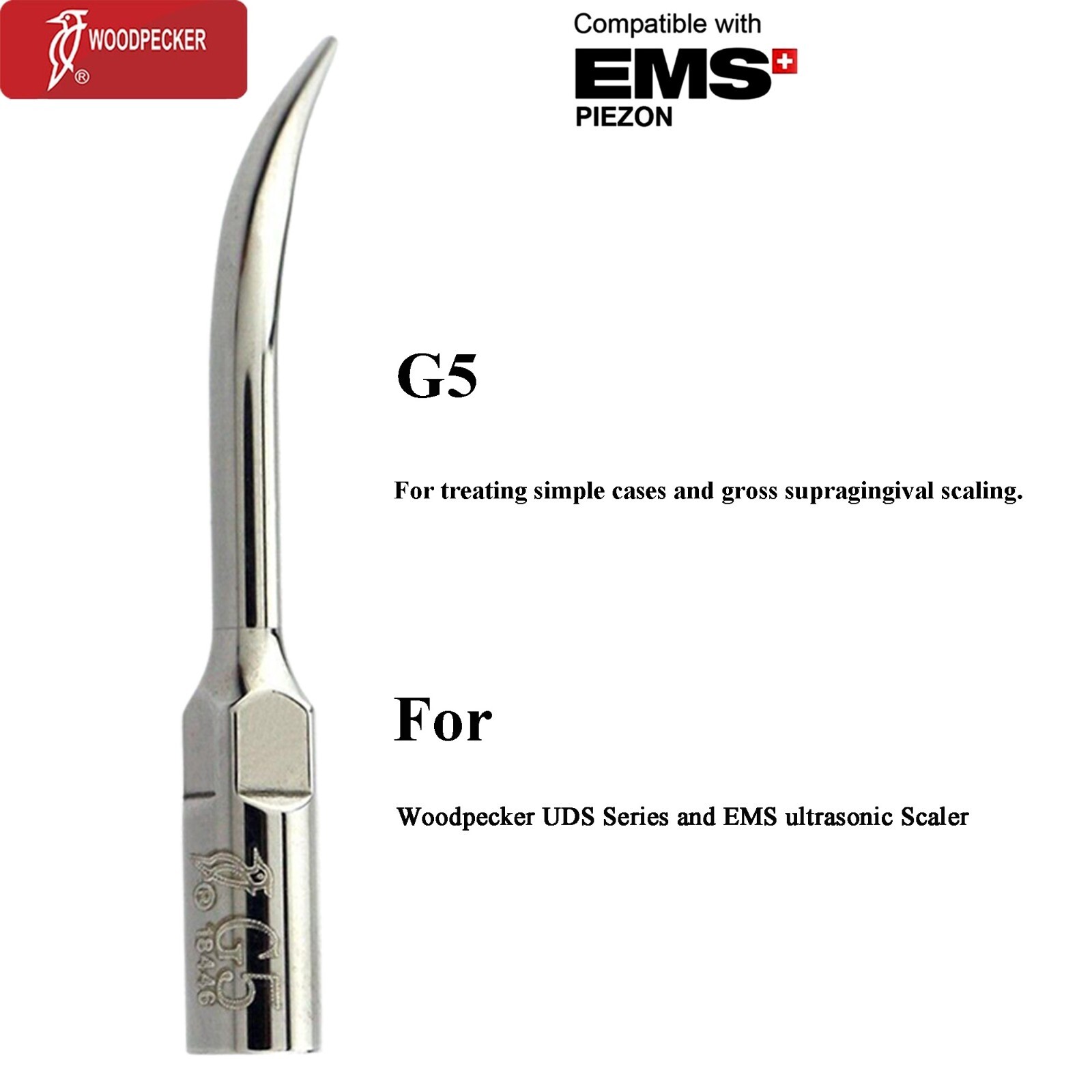 Woodpecker Dental Ultrasonic Scaler Handpiece HW-5L Piezo Tips P1 EMS PIEZON LED
