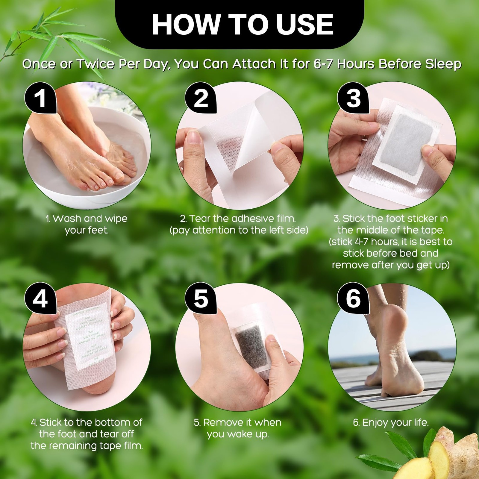 XIWEIOO 50 Pack Foot Pads Ginger Bamboo Deep Cleansing 50 PACK BLANK PADS KIT