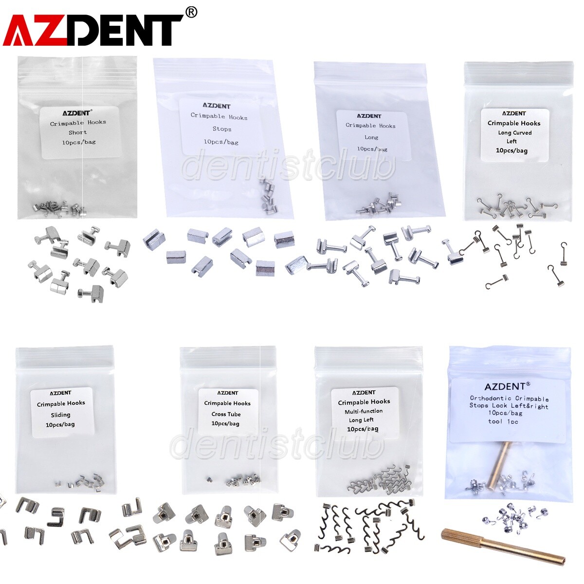 10 Model AZDENT Dental Orthodontic Crimpable Hook Stops Type 10pcs/pack