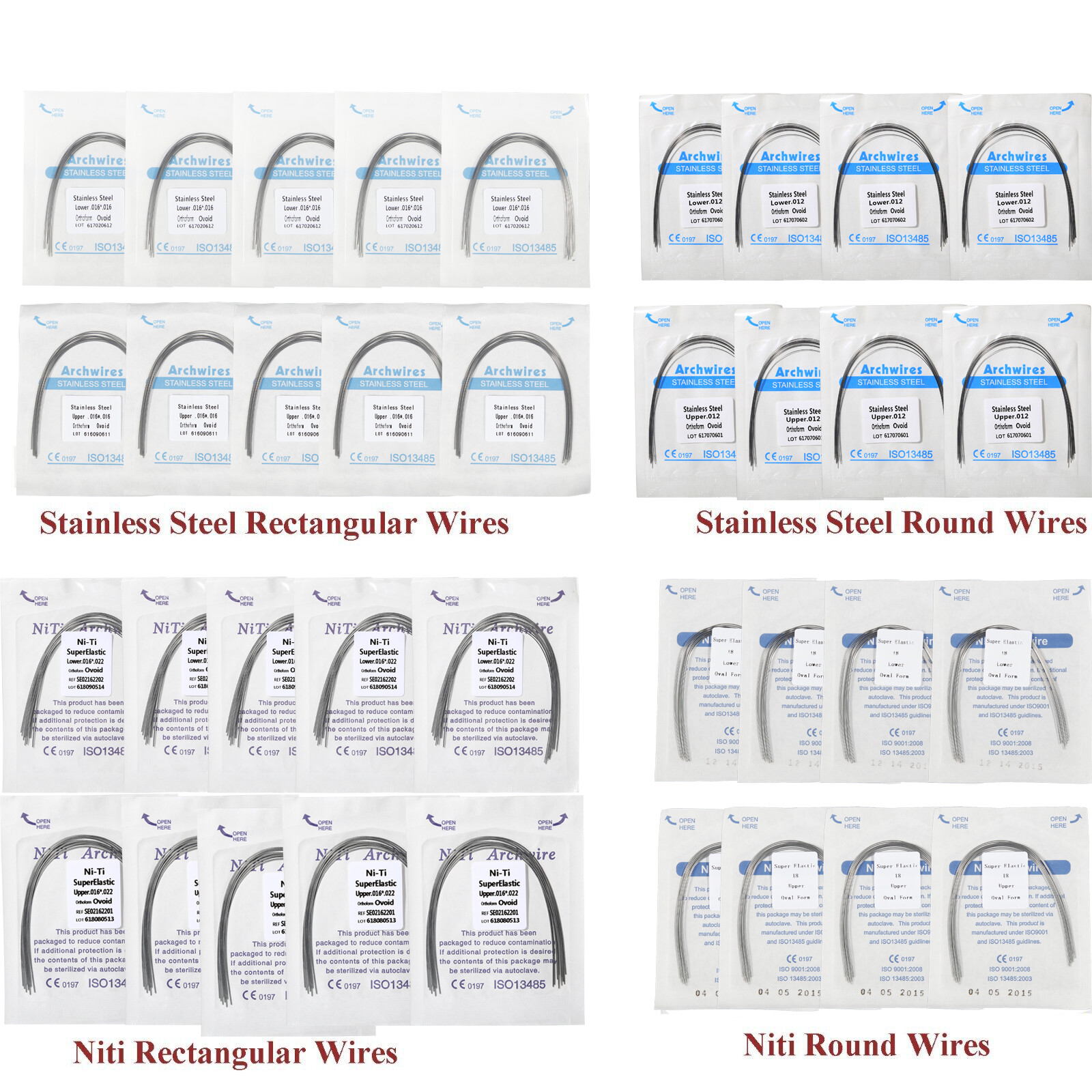 10 packs Dental Orthodontic Arch Wire Niti/Stainless Steel Round/Rectangular