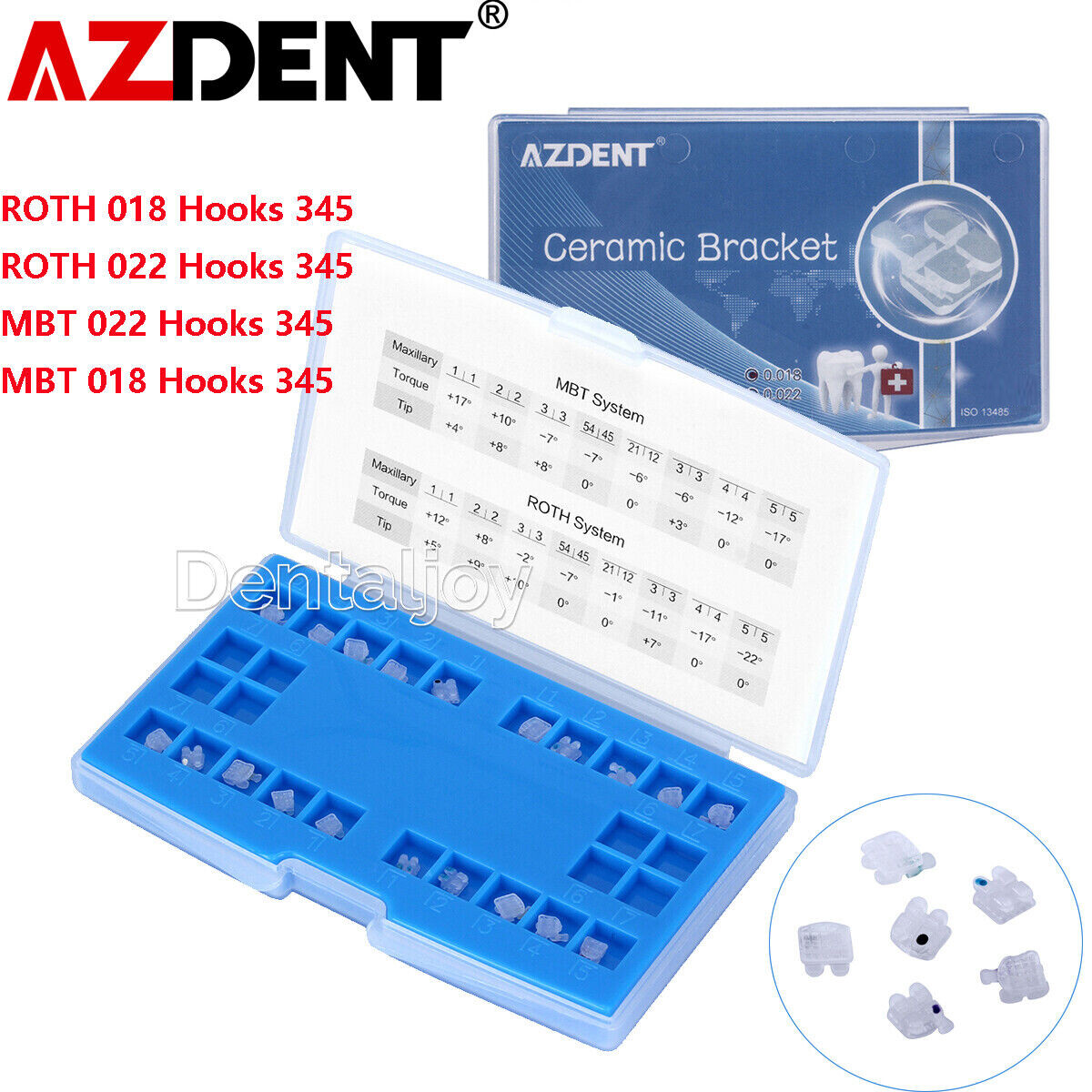 AZDENT Dental Orthodontic Clear Ceramic Brackets Braces Roth /MBT 022 Hook 345