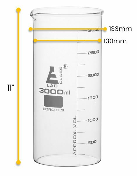 Beaker, 3000ml – Tall Form – Graduated – Borosilicate Glass – Eisco Labs